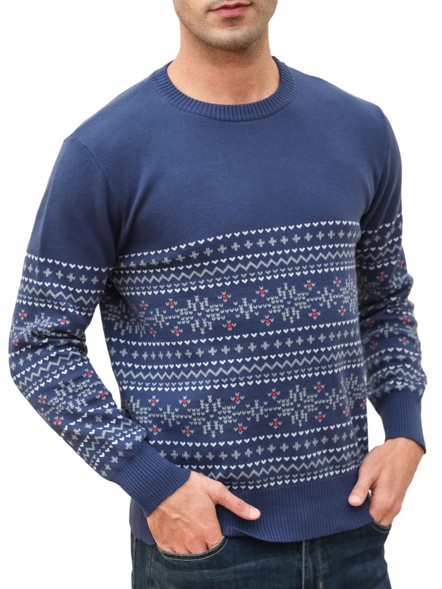 Męski sweter z dzianiny, sweter zimowy, okrągły dekolt, długi rękaw, sweter świąteczny, męski sweter zimowy, ciepły górny element garderoby na Boże Narodzenie