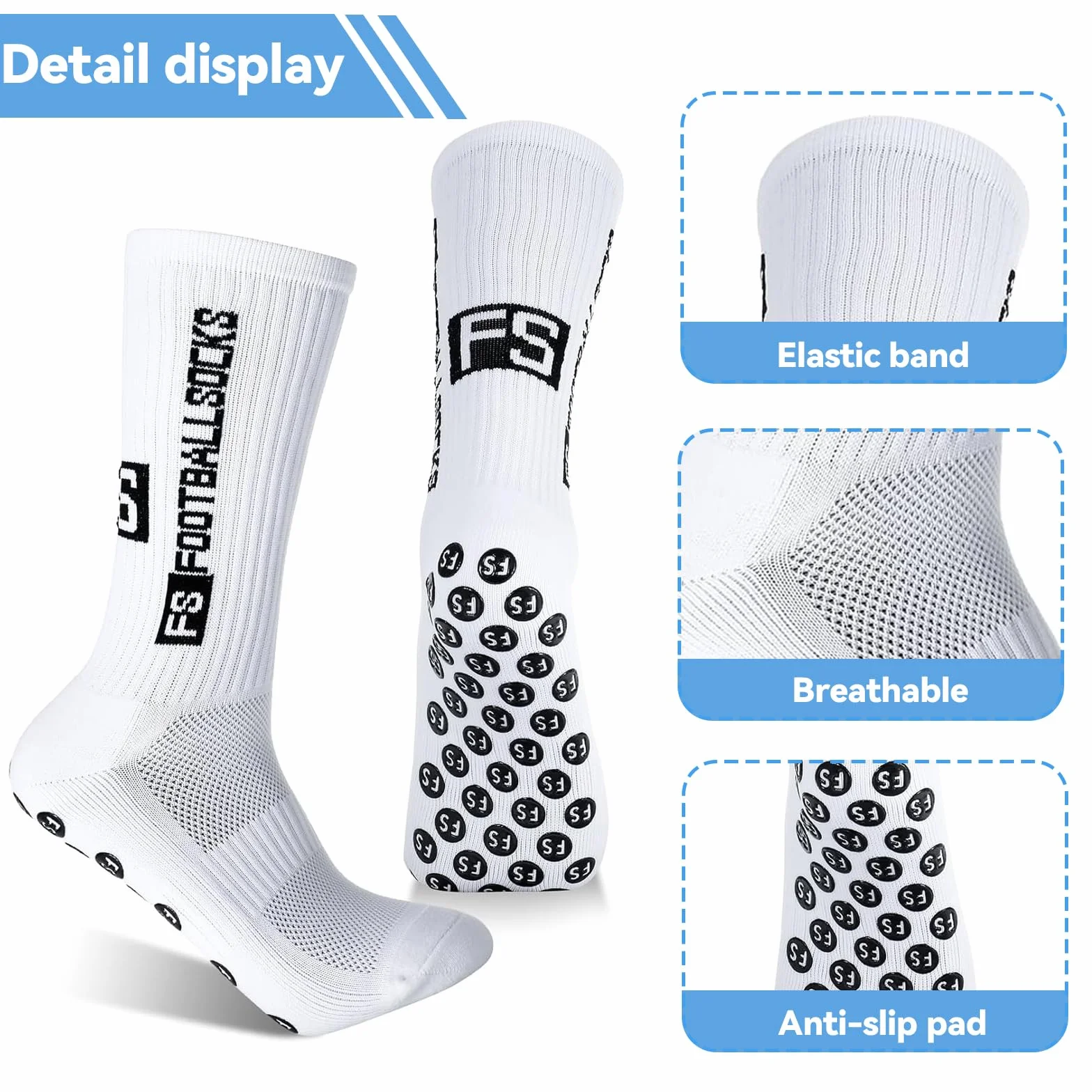 MIYUANGKJ 6 par skarpet do piłki nożnej dla mężczyzn, antypoślizgowe skarpety sportowe, skarpety Grip Sock, skarpety piłkarskie, skarpety treningowe, skarpety kompresyjne, rozmiar 38-46, do piłki