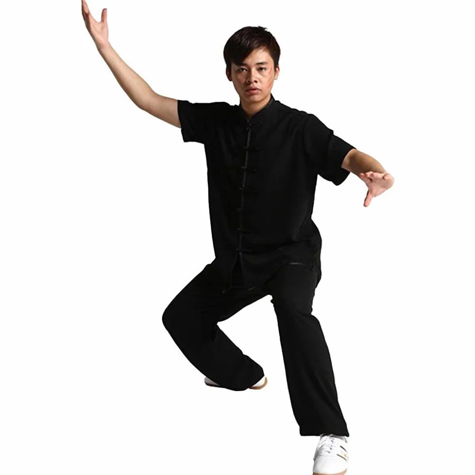 Odzież do sztuk walki Unisex Chińska Mieszanka Bawełny Sztuki Walki Krótki Rękaw Tai Chi Garnitur, Biały, XXXL