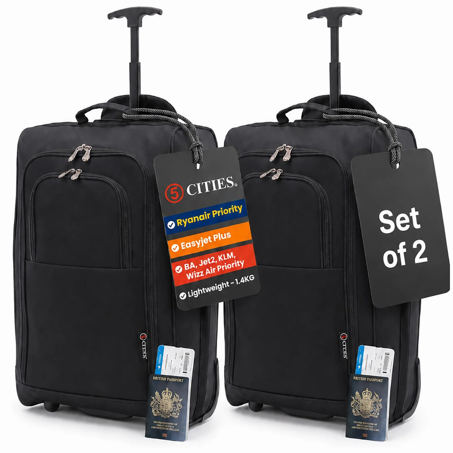 5 Cities Collection Zestaw Bagażu Podróżnego, 55cm, Czarny