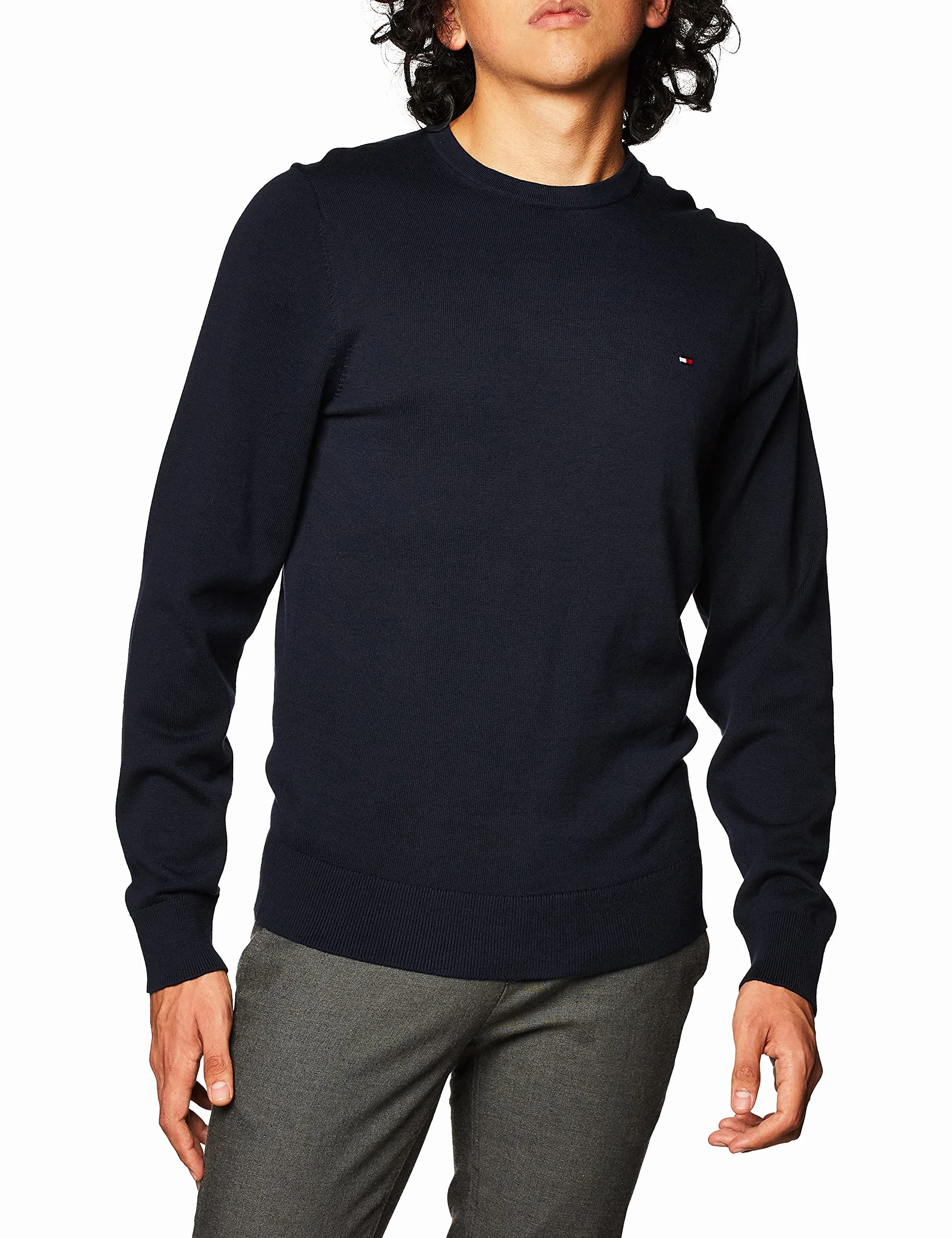 Tommy Hilfiger Męski sweter z bawełny Essential Crew Neck MW0MW14748, niebieski, L, Niebieski (pustynne niebo), L
