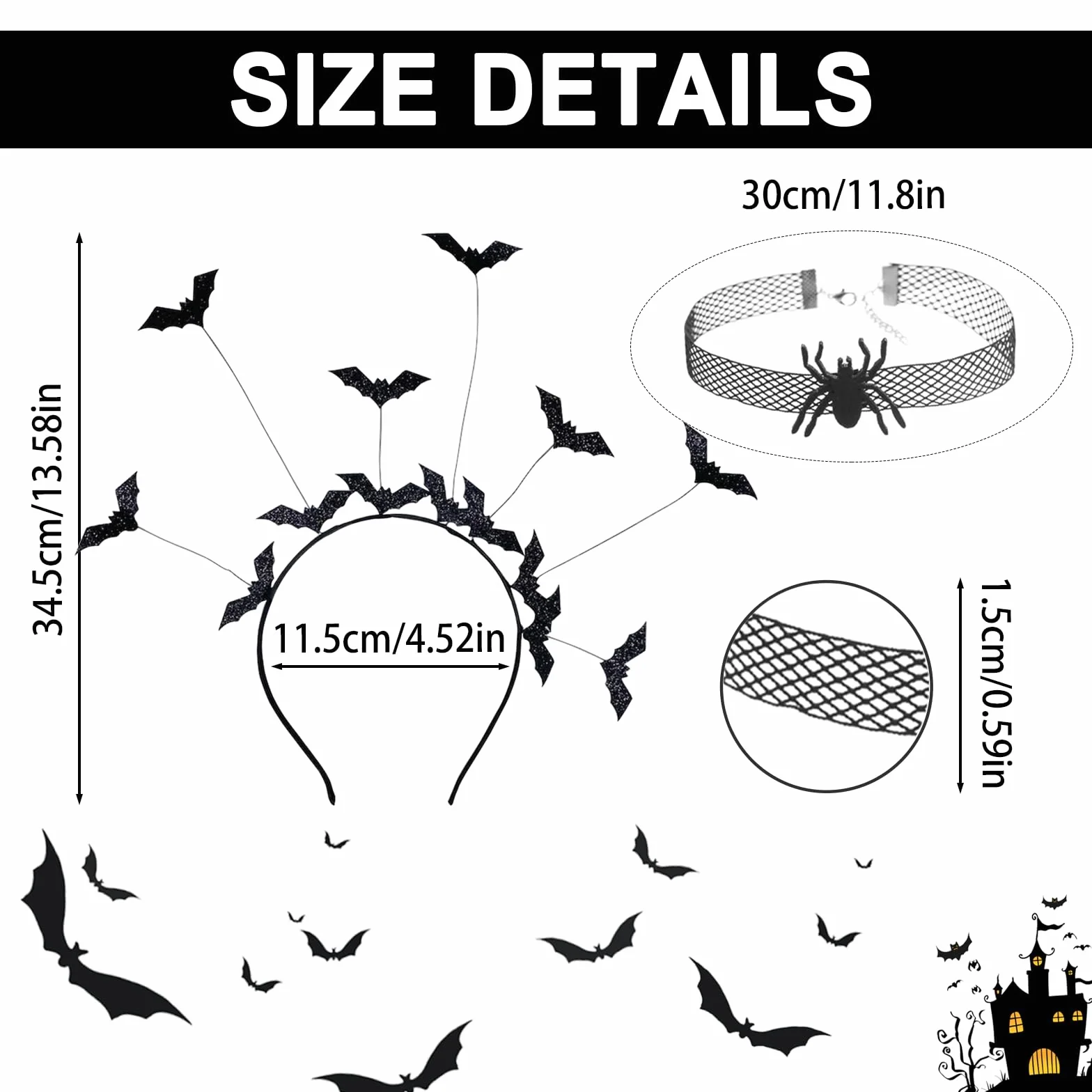 Opaska na głowę z nietoperzem na Halloween, pajęczyna, opaska do włosów, nietoperz, akcesoria na Halloween, gotycka, vintage, czarna, koronkowa, klejnot, naszyjnik, do cosplay, maskarady,