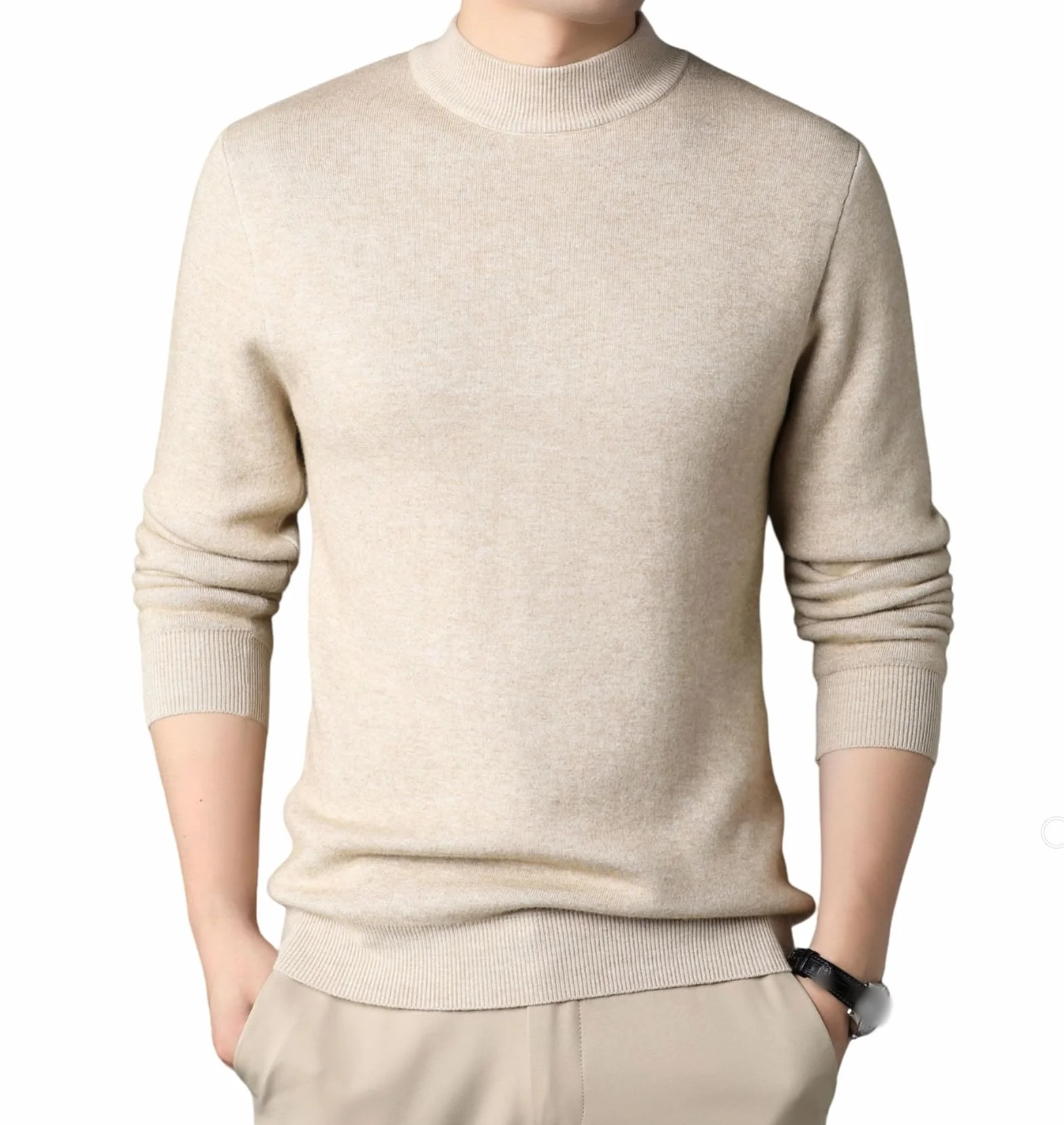 Męski sweter z półgolfem w jednolitym kolorze, męski sweter Basic Slim Fit, męski sweter z długim rękawem na co dzień z dzianiny