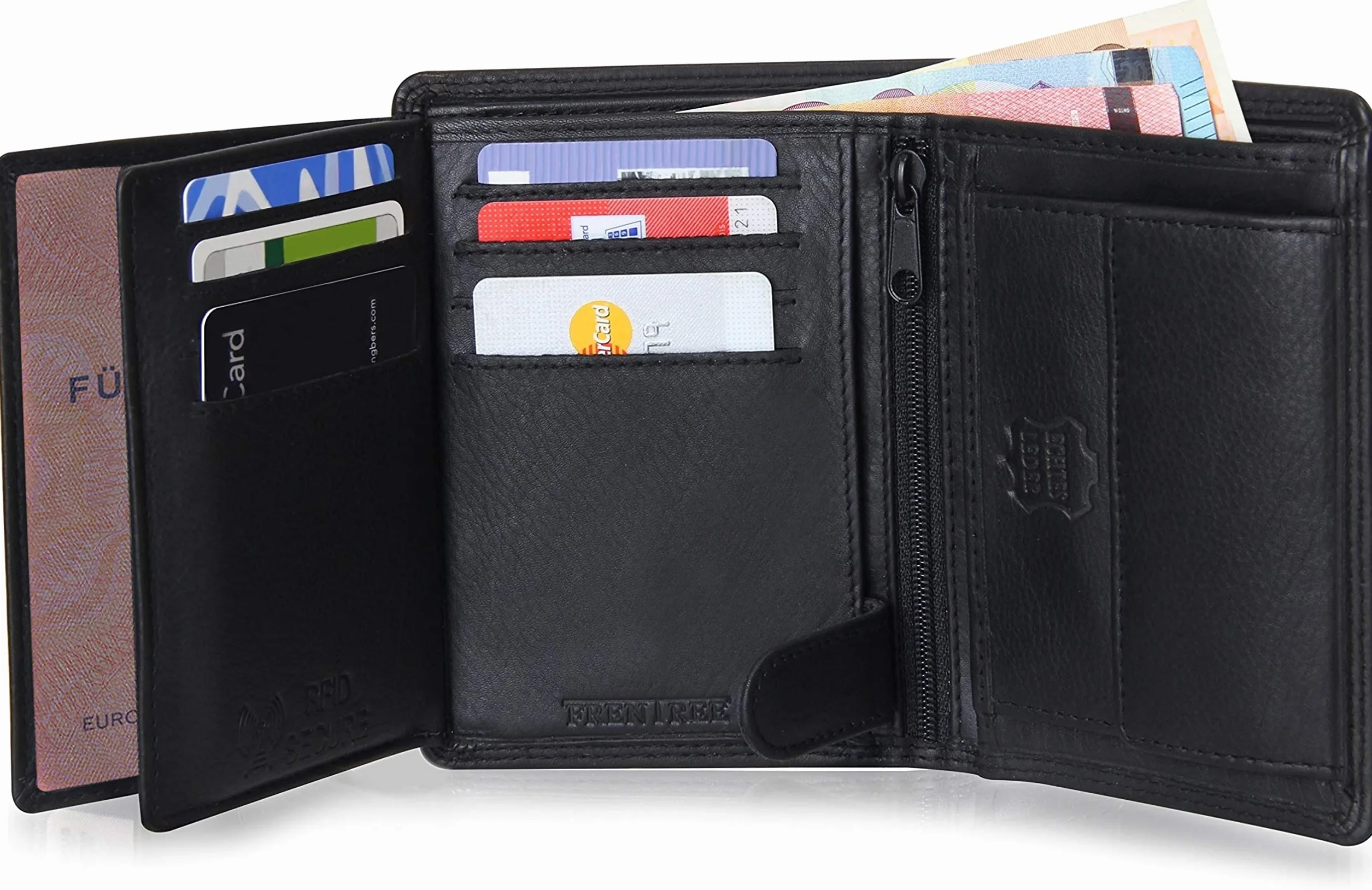 Frentree Męski portfel ze skóry Nappa z ochroną RFID, 15 przegródek na karty, portmonetka pionowa, czarny, czarny, Onesize, format pionowy
