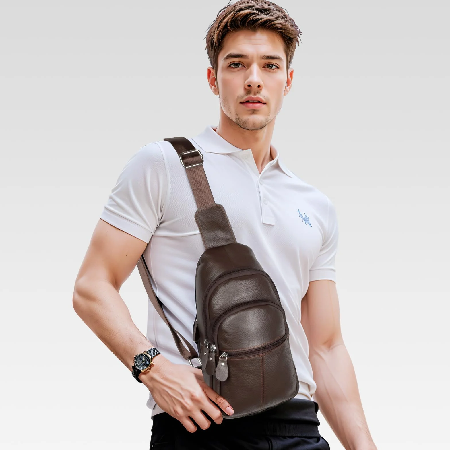 molshine Torba crossbody z prawdziwej skóry, modna klatka piersiowa, codzienna torba na ramię dla mężczyzn kobiet praca podróż jazda na rowerze HB024