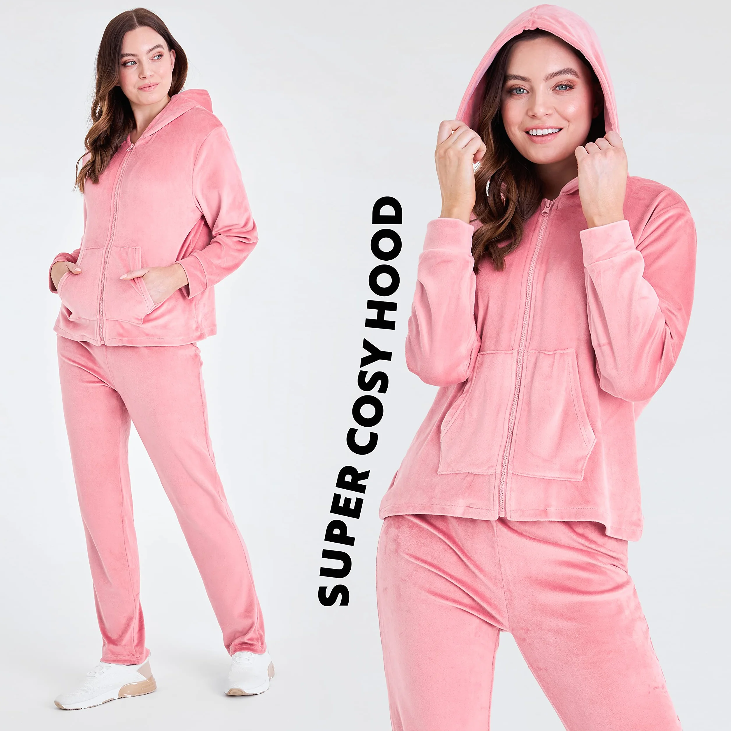 CityComfort Damski dres zapinany na zamek welurowy dres dresowy - bluza z kapturem, joggery 2-częściowy zestaw