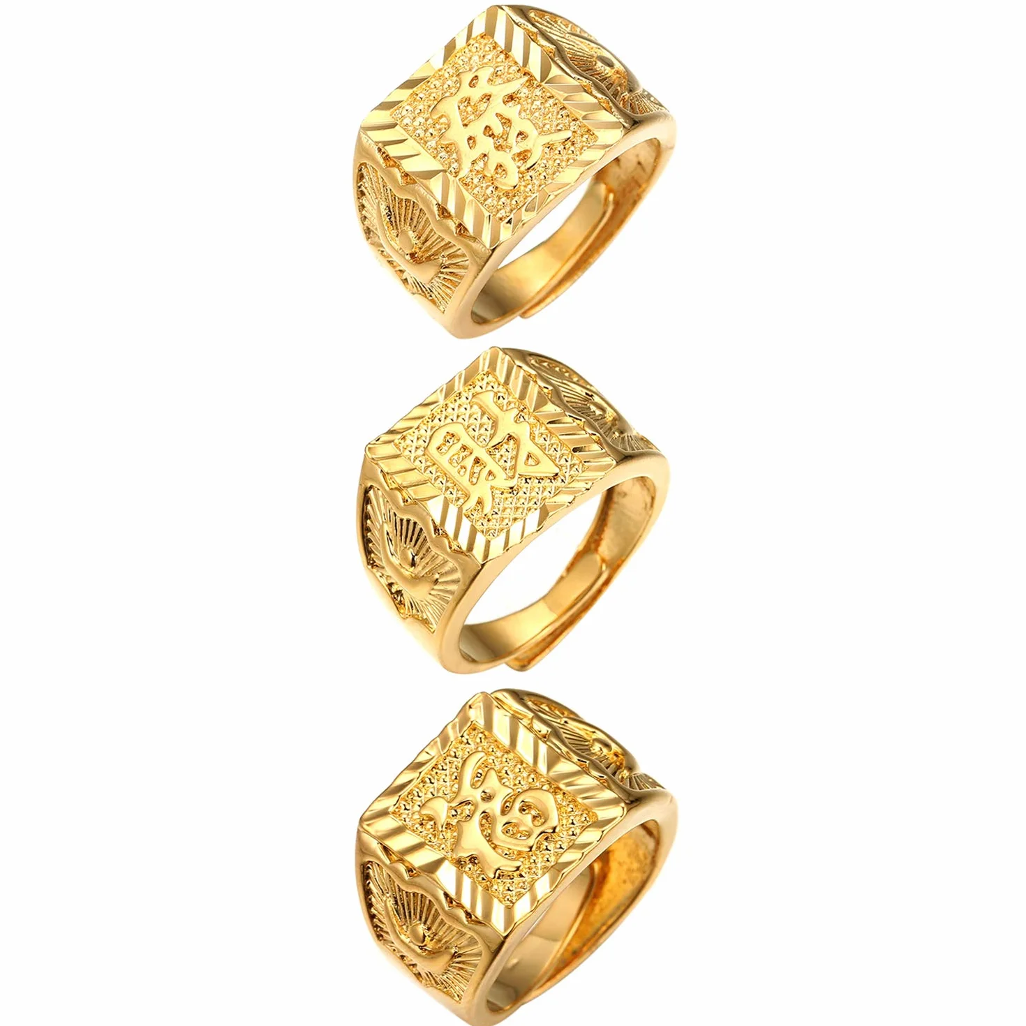 JewelryWe Biżuteria 3 szt. męski pierścionek pozłacany, królestwo/szczęście/bogactwo, obrączka, sygnet, regulowany rozmiar, stal szlachetna, Nie zawiera kamieni szlachetnych