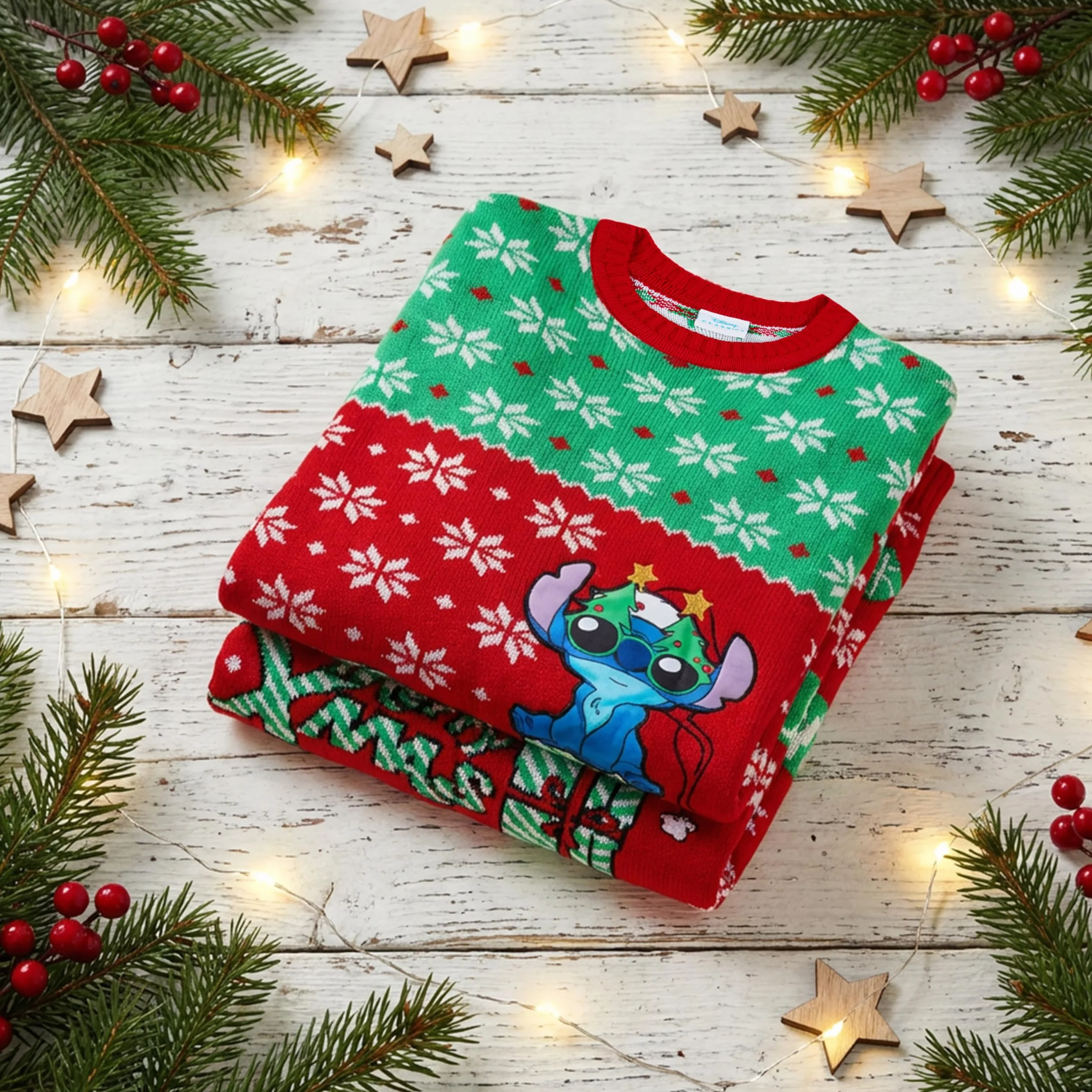 Disney Stitch Christmas Jumper Kids Świąteczny Sweter dla Dzieci Oficjalne Prezenty Lilo i Stitch dla Dziewczynek 7-14 Lat