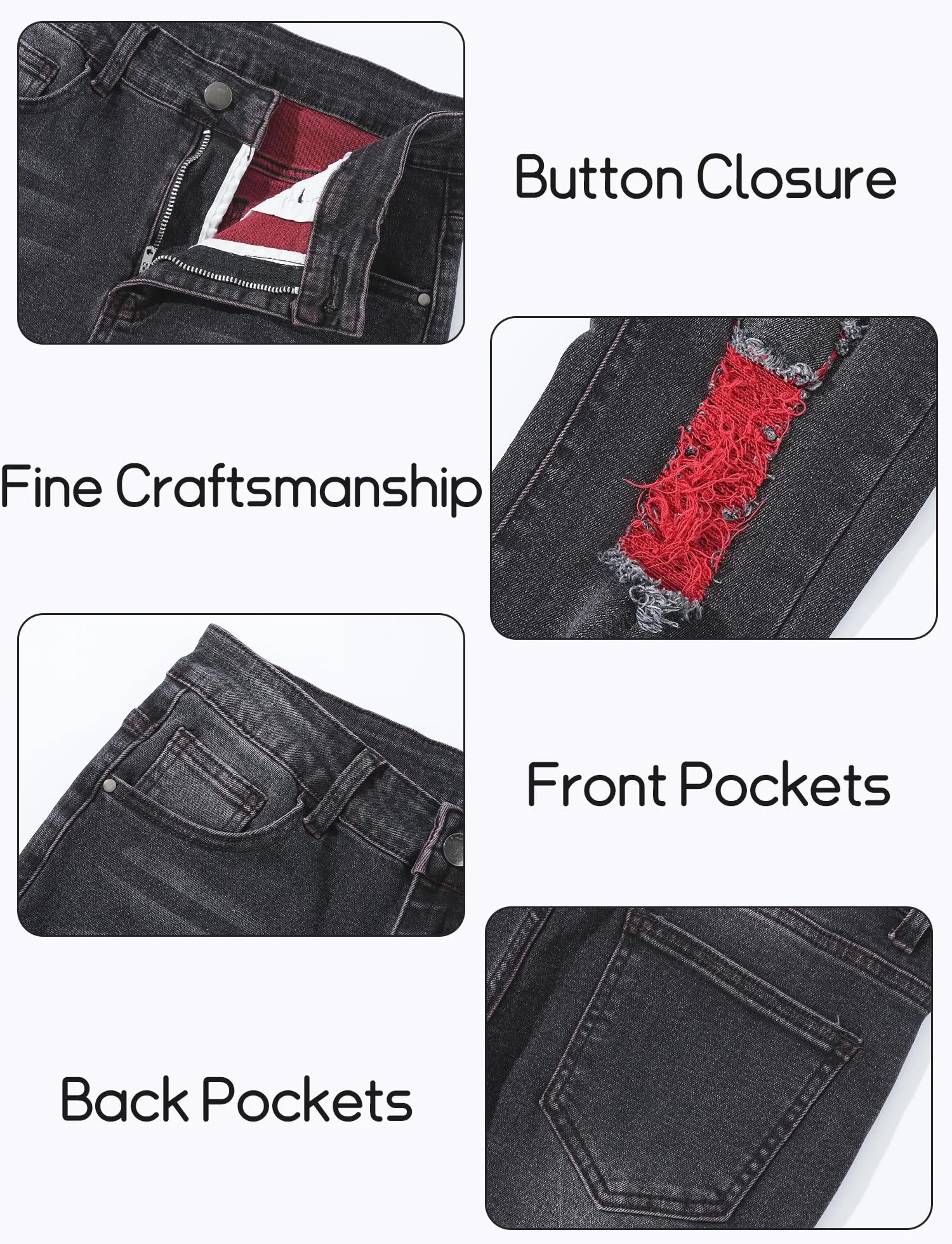 FEOYA Kids Jean Slim Fit prążkowane spodnie dla nastolatków skinny denim, chłopięce spodnie dżinsowe, podarte, elastyczne, dla dzieci, na wiosnę, z gumowym ściągaczem, długie z otworami, 7-16 lat