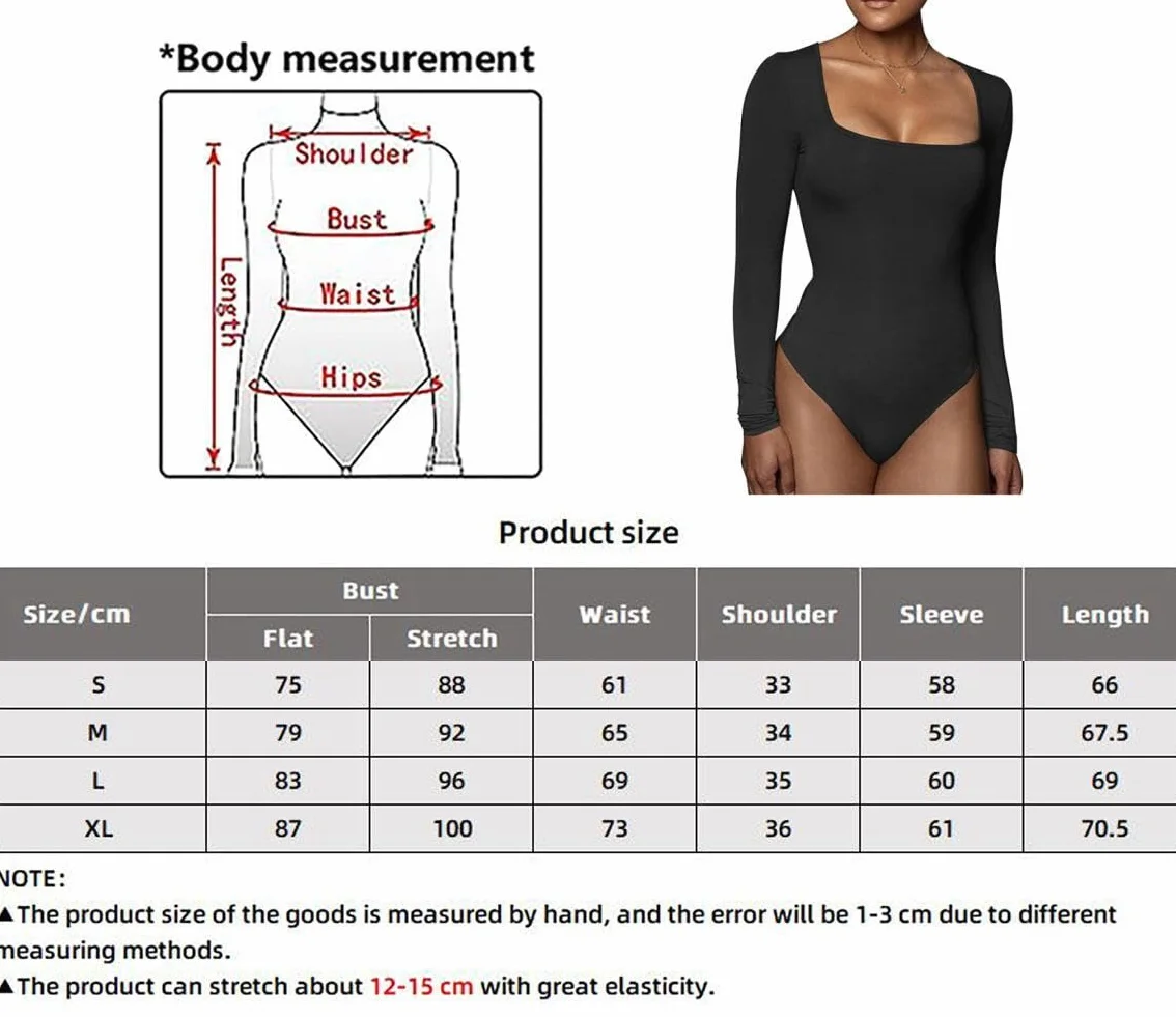 Body damskie z długim rękawem bodysuit z kwadratowym dekoltem seksowne body damskie z długim rękawem eleganckie eleganckie topy miękkie jednolity kolor casualowa rozciągliwa koszulka