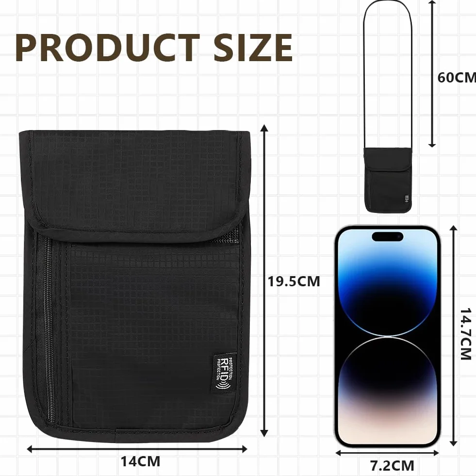 flintronic Podróżny portfel na szyję, etui na szyję z blokadą RFID, etui na paszport z regulowanym paskiem, portfel podróżny dla mężczyzn i kobiet, bezpieczny telefon na karty gotówkowe