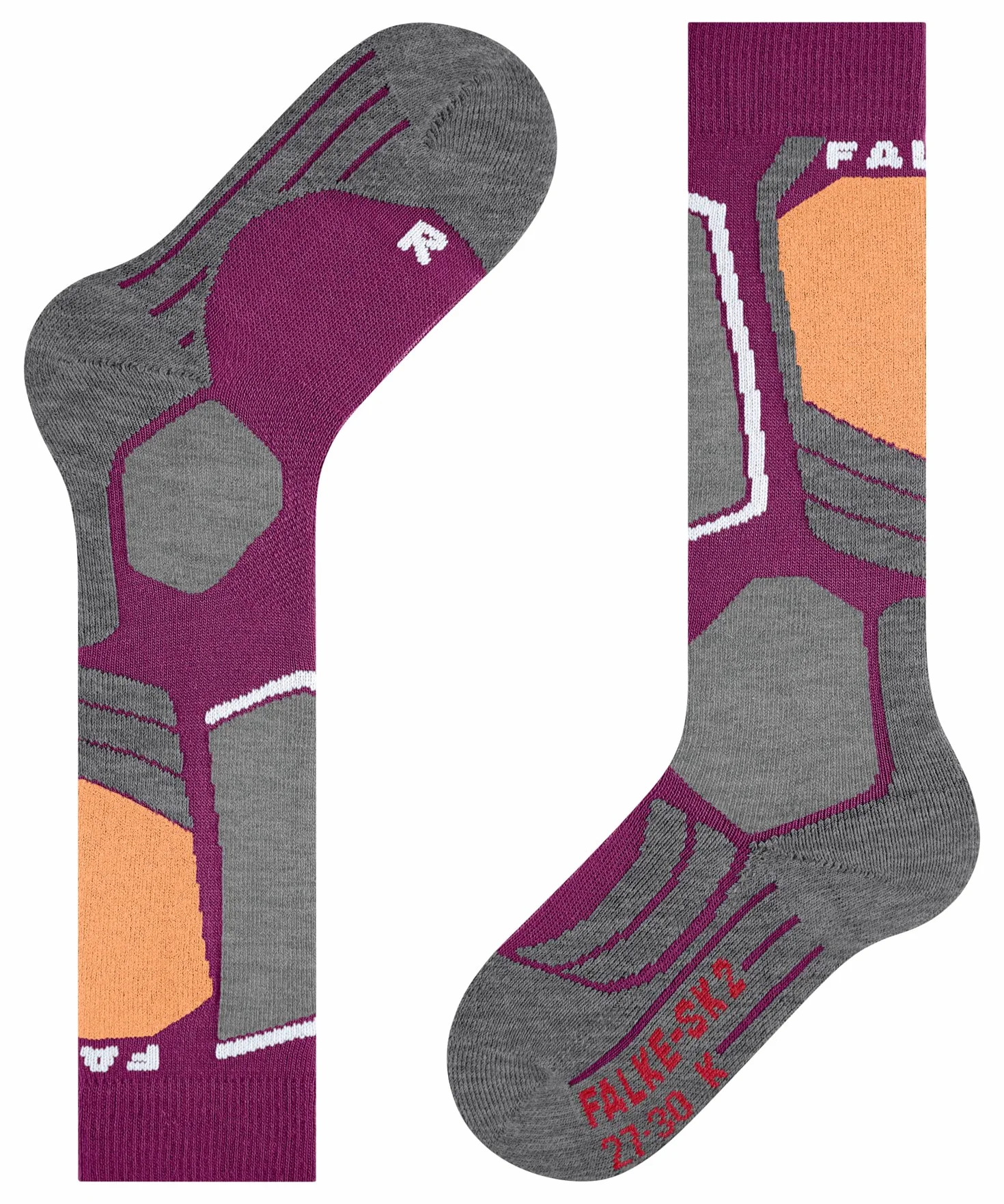 FALKE Uniseks - dzieci Skarpety narciarskie SK2 Intermediate K Kh Wełna ciepłe grube 1 Para, Fioletowy Radiant Orchid 8692, 35-38