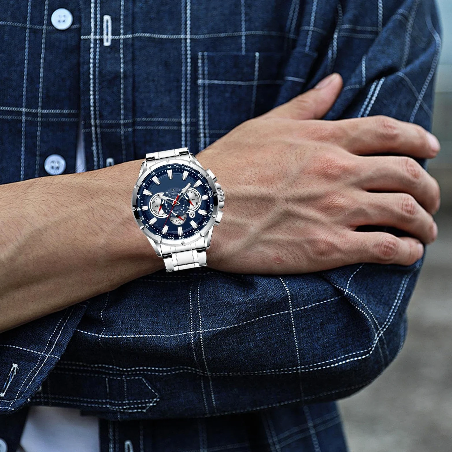 Generisch Biznesowy zegarek, zegarek chronografowy, męski, elegancki, mechaniczny, stylowy, klasyczny pasek na rękę, codzienny dodatek dla profesjonalistów, nauczycieli, pracowników, formalnego attire