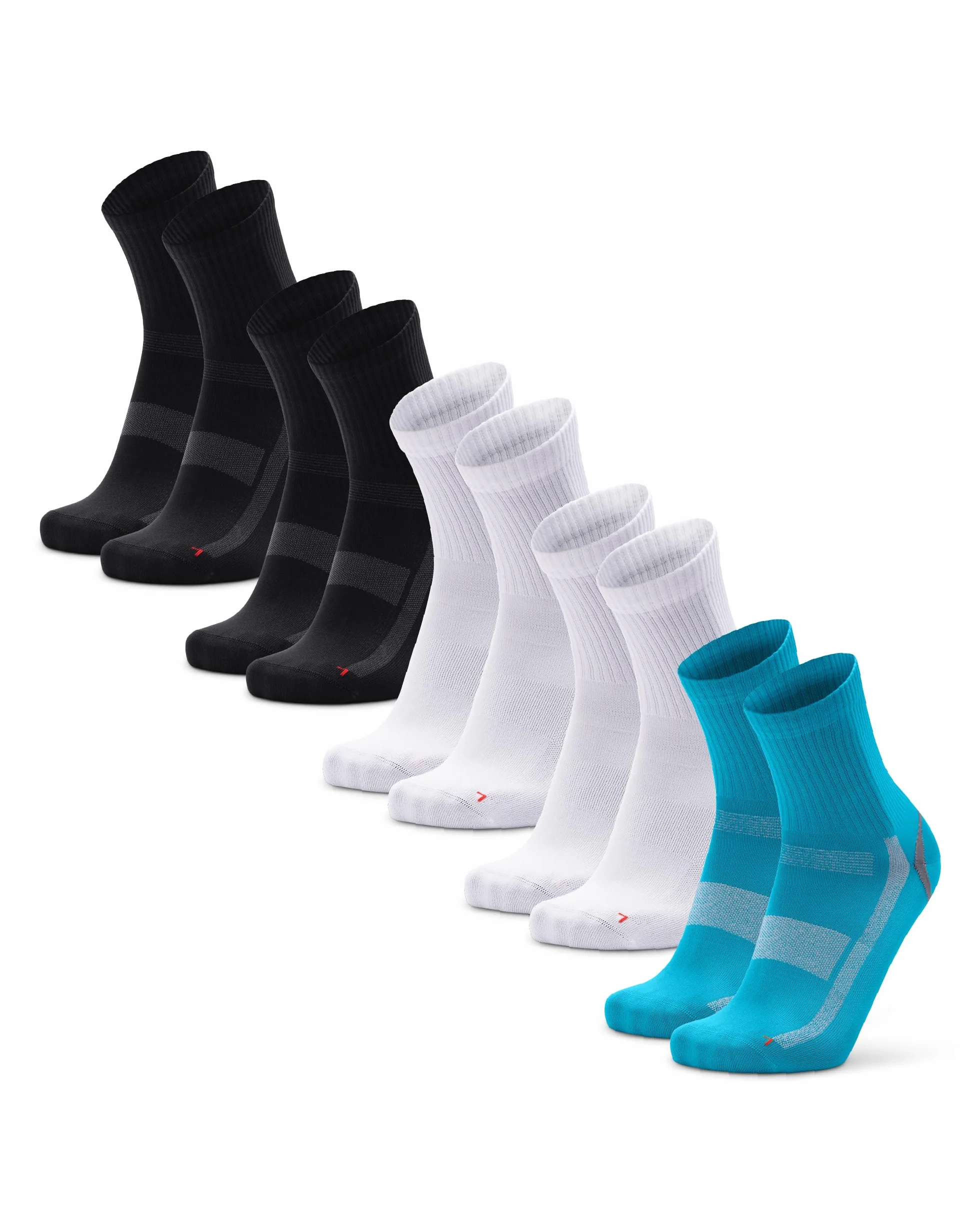 DANISH ENDURANCE Skarpety do Biegania o Precyzyjnym Dopasowaniu, Lekkie Skarpety Sportowe, Unisex, 5-Pak, Wielokolorowy (2xCzarny/Szary, 2xBiały, 2xTurkusowy), 39-42