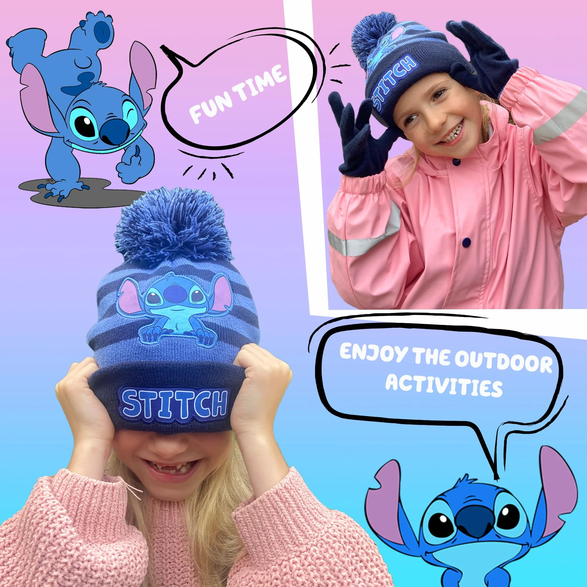 Disney - Stitch Winter Hat & Gloves Set for Girls - Warm & Comfy Kids Accessories - Gift Set for Girls - Purple, Fioletowy, rozmiar uniwersalny
