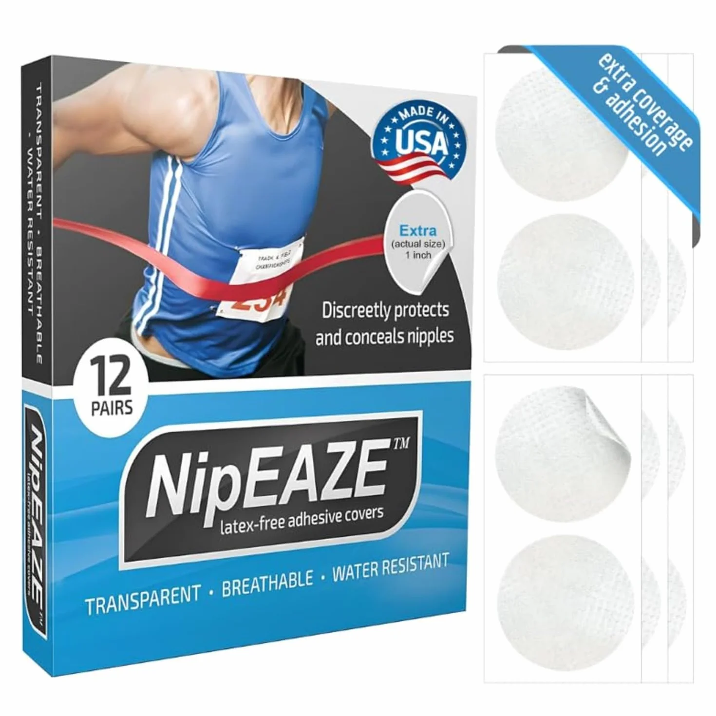 NipEaze (Extra - 12 par - oryginalny przezroczysty ochraniacz na brodawki, zapobieganie otarciom sutków, sprzęt do biegania Ultra-Marathon