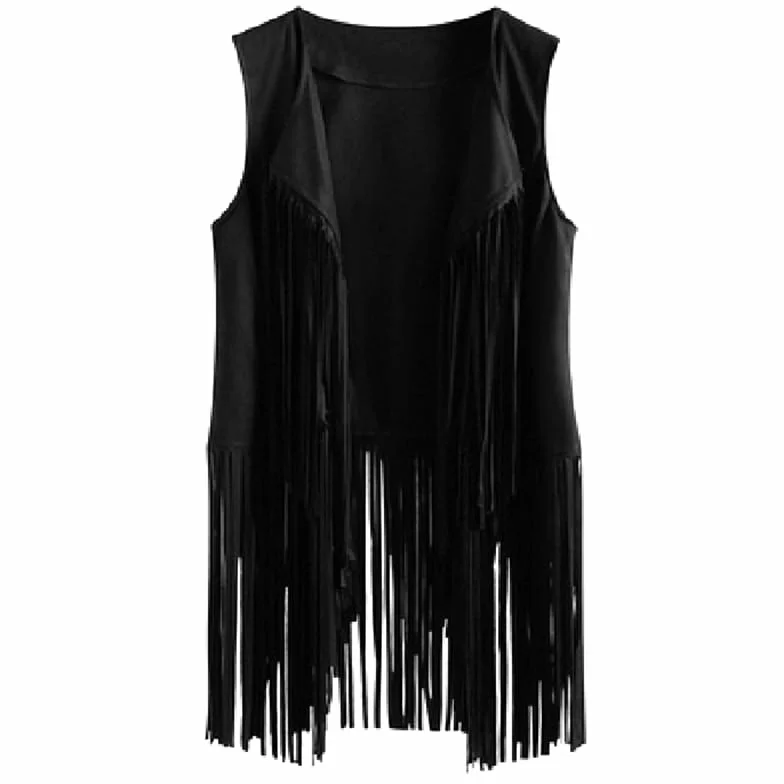 Damskie topy z frędzlami, styl lat 70., hipisowski kostium, kowbojka, kamizelka z frędzlami, tank top z krótkim rękawem, kurtka, stroje