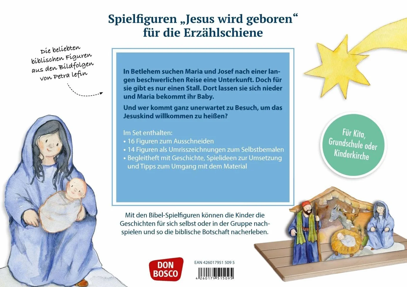 Jesus wird geboren. Erzählschienen-Figurenset: Spielfiguren zum Ausschneiden und Skript. Religionspädagogik in Kindergarten und Grundschule