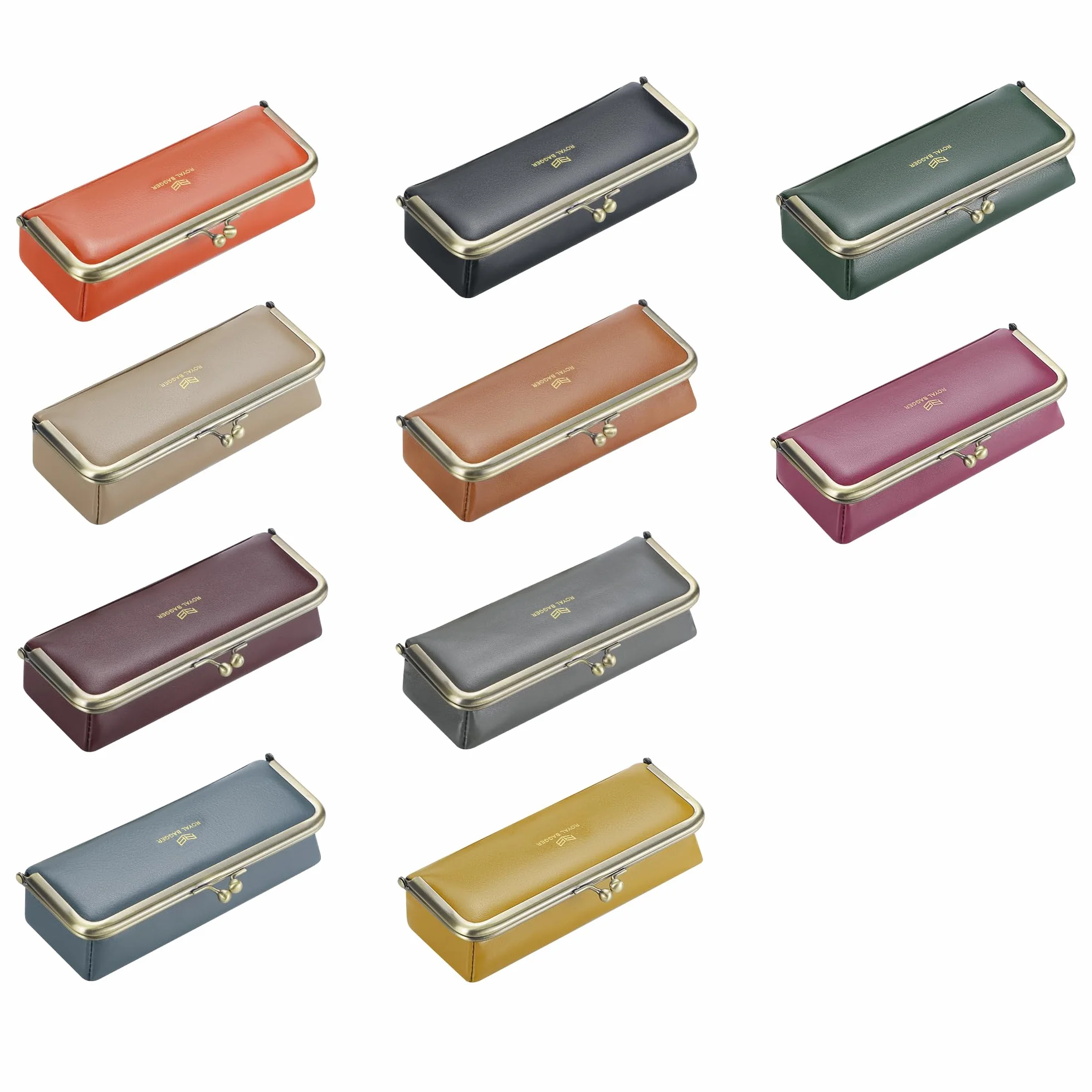 Royal Bagger Pudełko z prawdziwej skóry dla kobiet, etui na okulary retro - blokowanie RFID, organizer i torebka na monety Kiss Lock 3135 (Zielony)