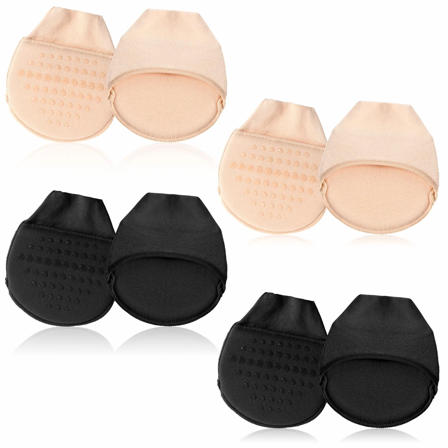 4 pary półskarpet damskich, 9 x 8 cm, niewidoczne półskarpety z bawełny, antypoślizgowe, oddychające, półskarpetki, dla kobiet i dziewcząt (czarne, kolor skóry), czarny, kolor skóry, L