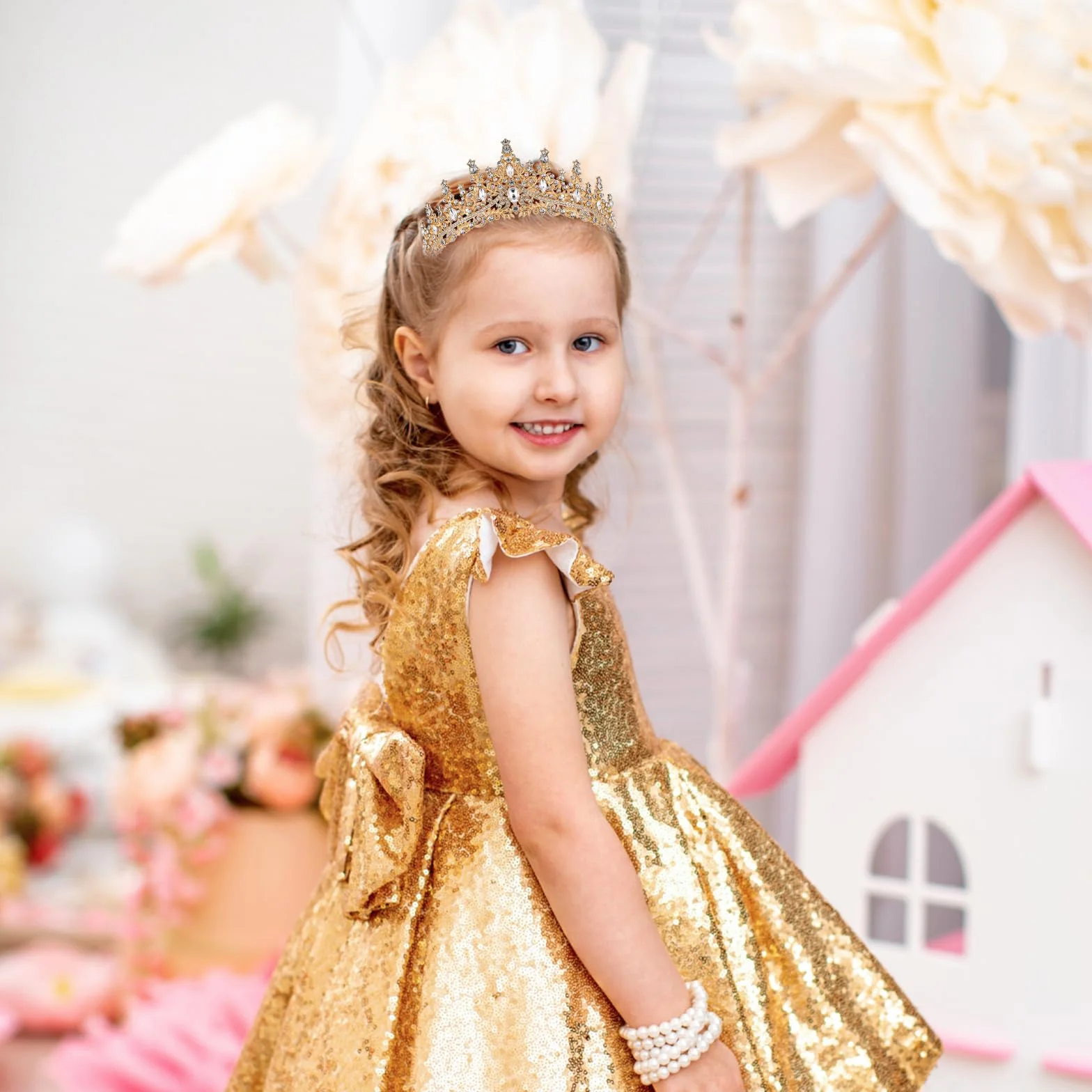 Sibba Tiara korona ślubna, diadem, korona ze strasu, kryształowa korona, dla panny młodej, księżniczki, korona, ozdoba do włosów, korona damska, nakrycie głowy na urodziny, imprezę, studniówkę