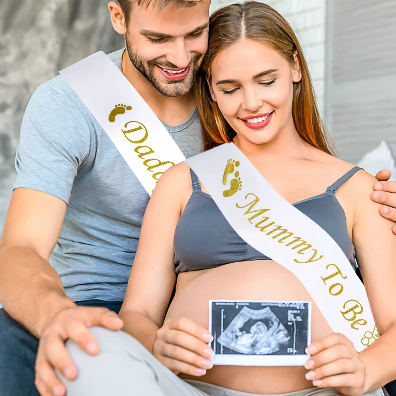 Prasacco 2-częściowy zestaw szarfy 'Mummy and Daddy To Be' – artykuły imprezowe na baby shower i dekoracja, prezent do ujawnienia płci (białe złoto)