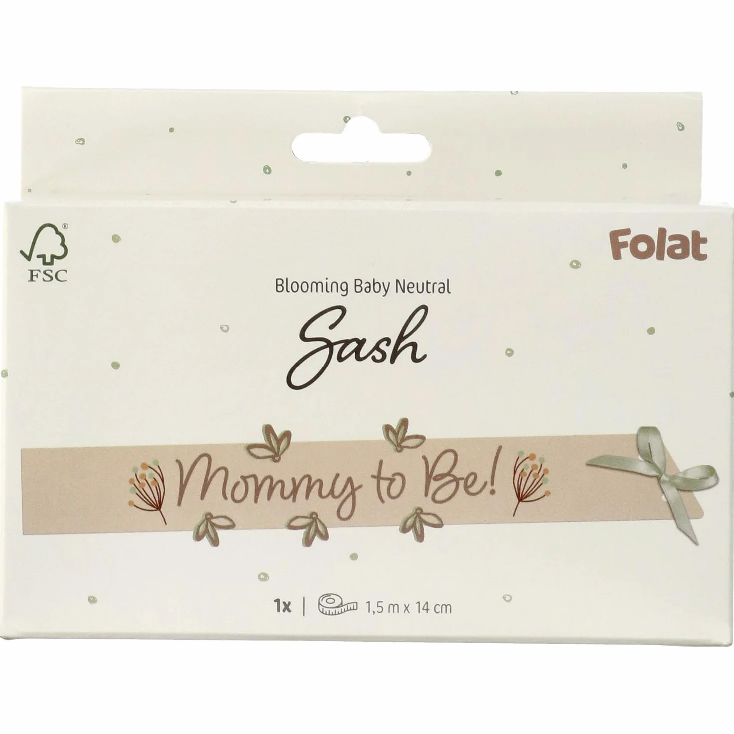 Folat 25021 Baby Shower Decor, baby shower, zielona, biała szarfa - Blooming Baby Little One - 1,5 metra