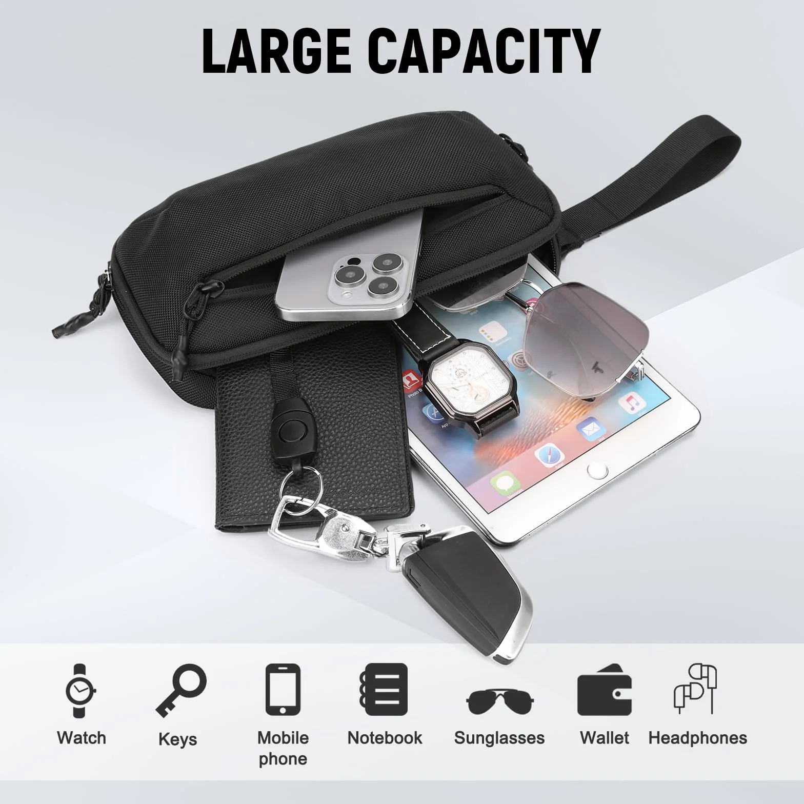 Aucuu Sling Bag dla mężczyzn i kobiet, antykradzieżowa torba na brzuch, torba na pasek, torba na ramię z regulowanymi ramiączkami, torba na ramię, torba crossbody na podróż, do jazdy samochodem