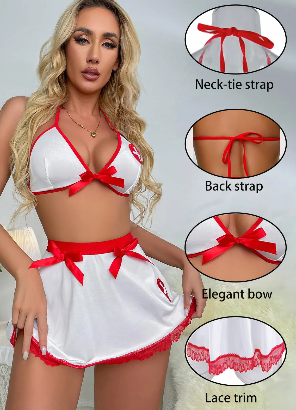 Rayson Bielizna pielęgniarki kobiety seksowna bielizna pielęgniarka zestaw cosplay pielęgniarka mundur z stringami mini spódnice