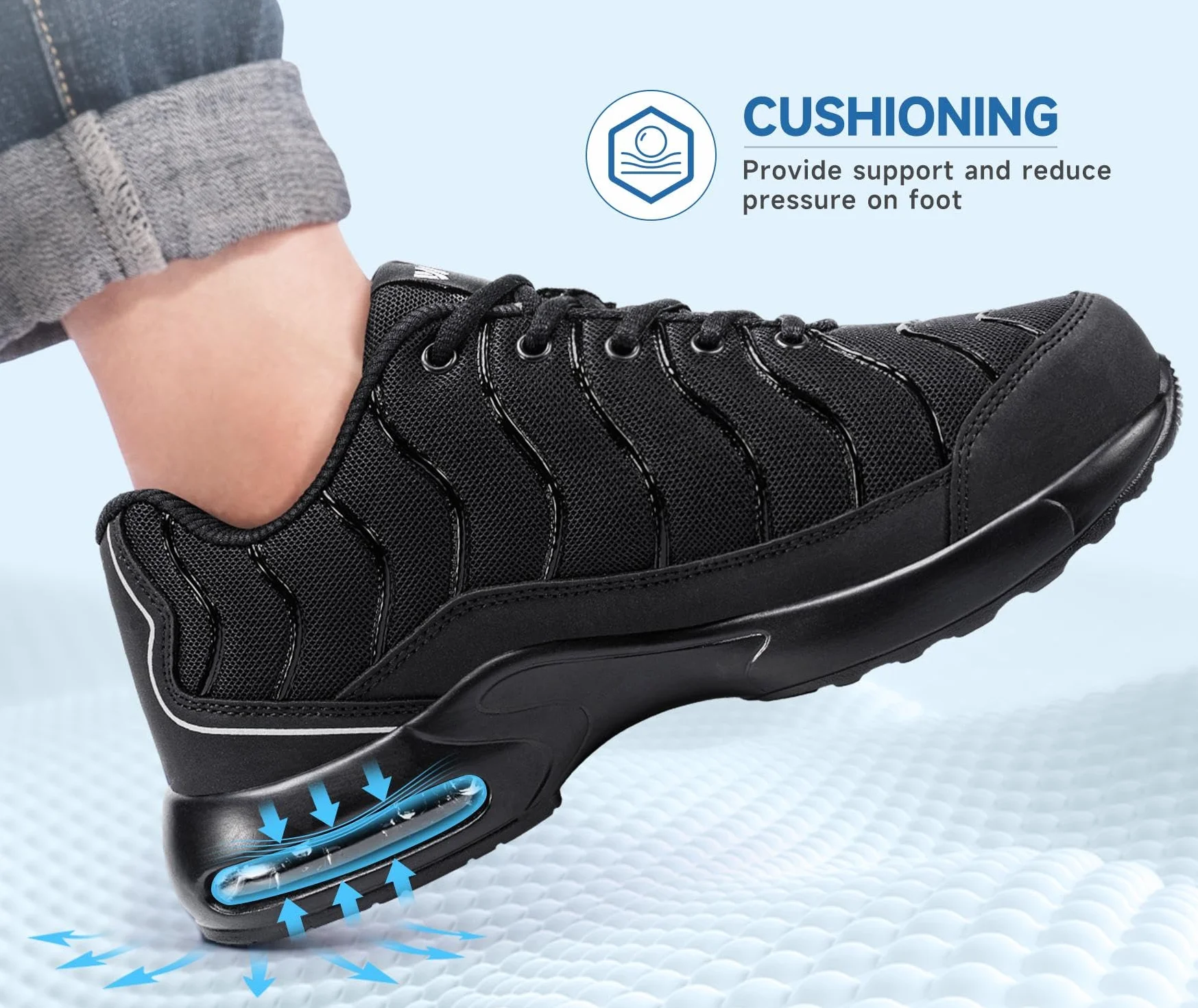LARNMERN Męskie lekkie buty ochronne ze stalowymi noskami, wygodne buty ochronne, buty robocze, oddychające, obuwie robocze, odporne na przebicie, poduszka powietrzna