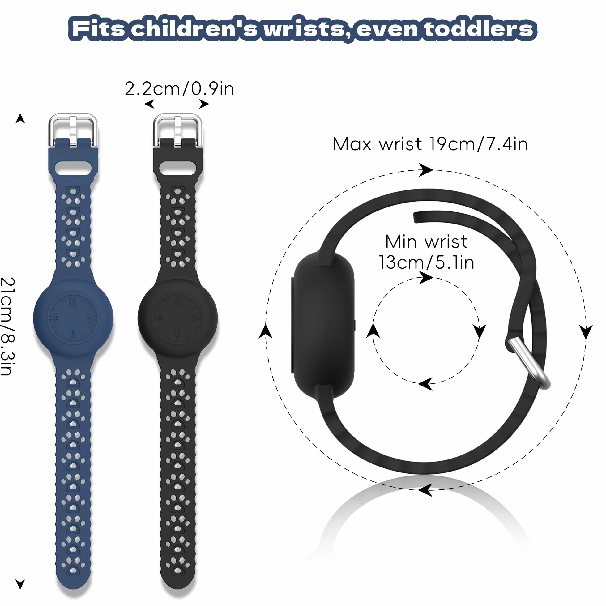 Kids Armband kompatybilny z Apple Airtag, 2 Pack, Wodoodporny Silikonowy Opaska na Nadgarstek z GPS Tracking, Anti-Lost dla Airtag Holder, Midnight Blue/Czarny