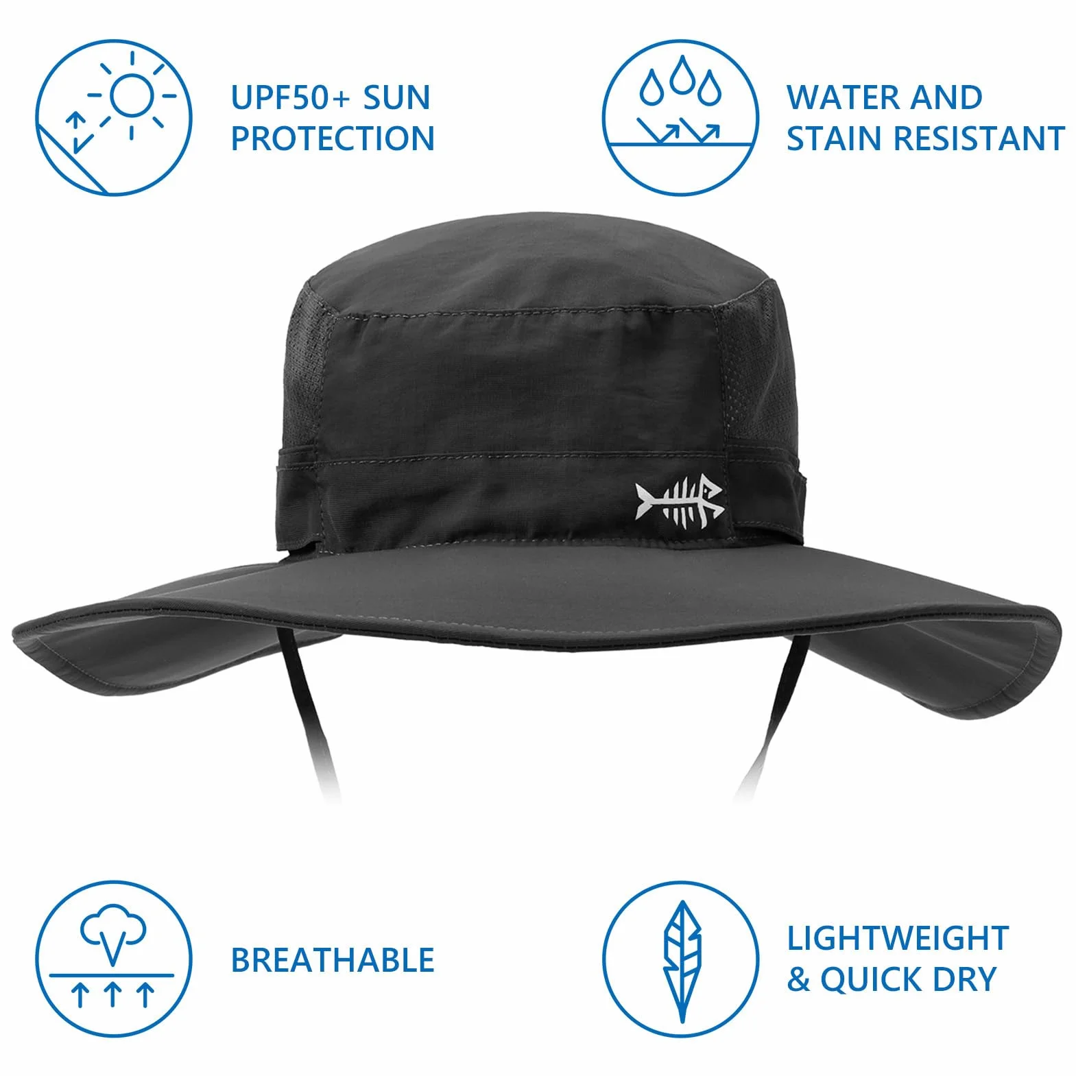 BASSDASH UPF 50+ wędkarski kapelusz przeciwsłoneczny wodoodporny unisex szerokie rondo wiadro kapelusz boonie na wędrówki kemping safari FH15