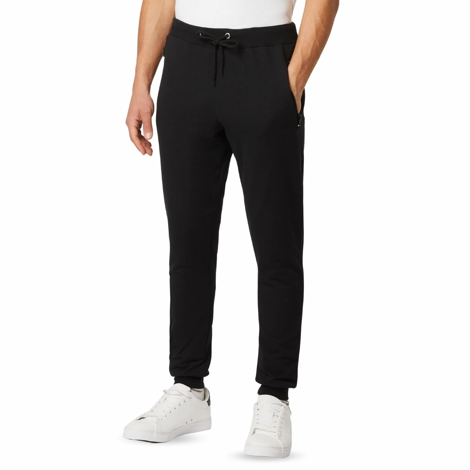 FM London, Slim Fit, spodnie do biegania dla mężczyzn, z kieszeniami na zamek błyskawiczny, idealne na co dzień i do uprawiania sportu, wygodne, miękkie., czarny, S