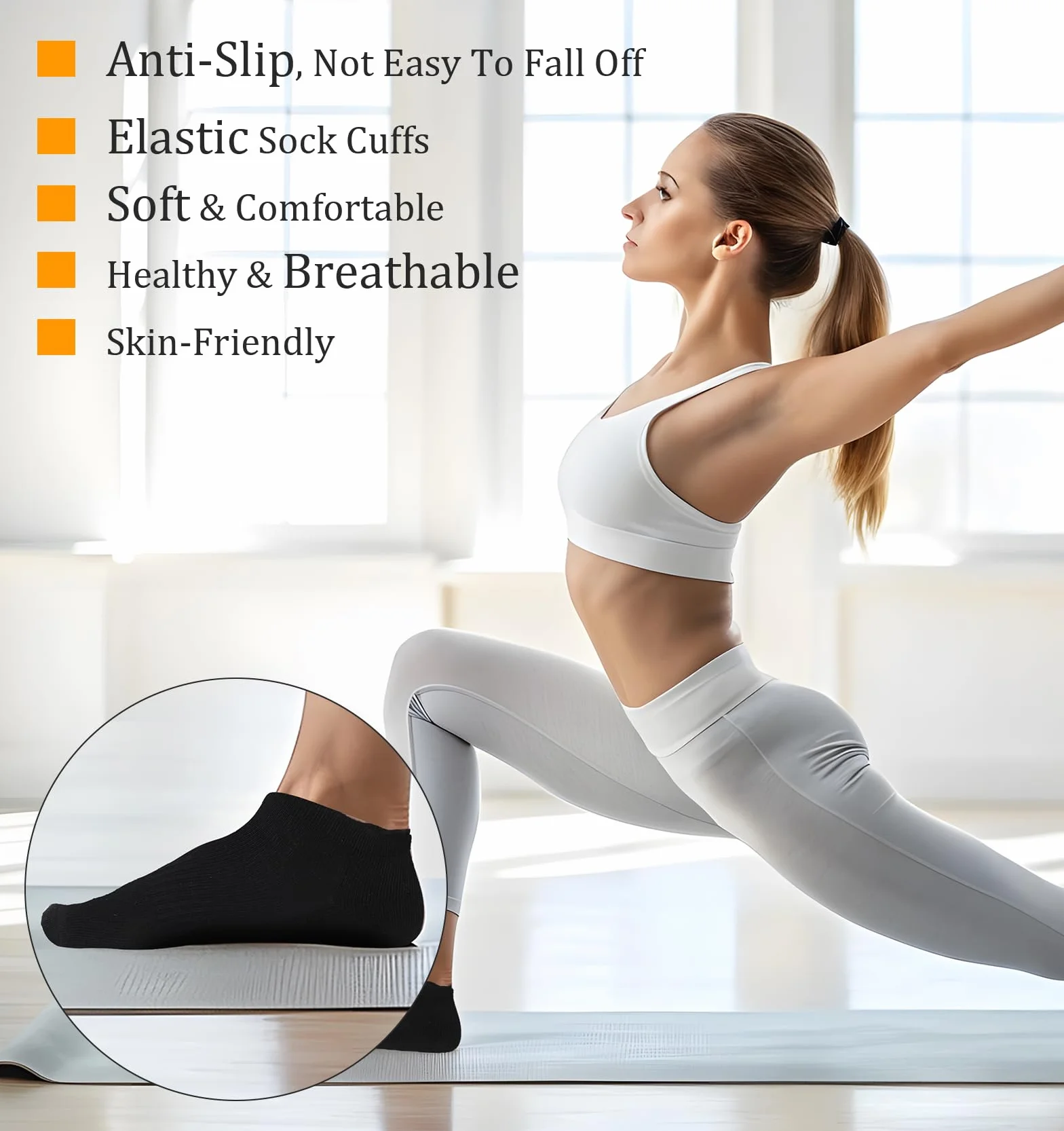 3 pary skarpet do pilatesu, jogi i fitnessu, antypoślizgowe, z wypustkami, oddychające, damskie, 34-40
