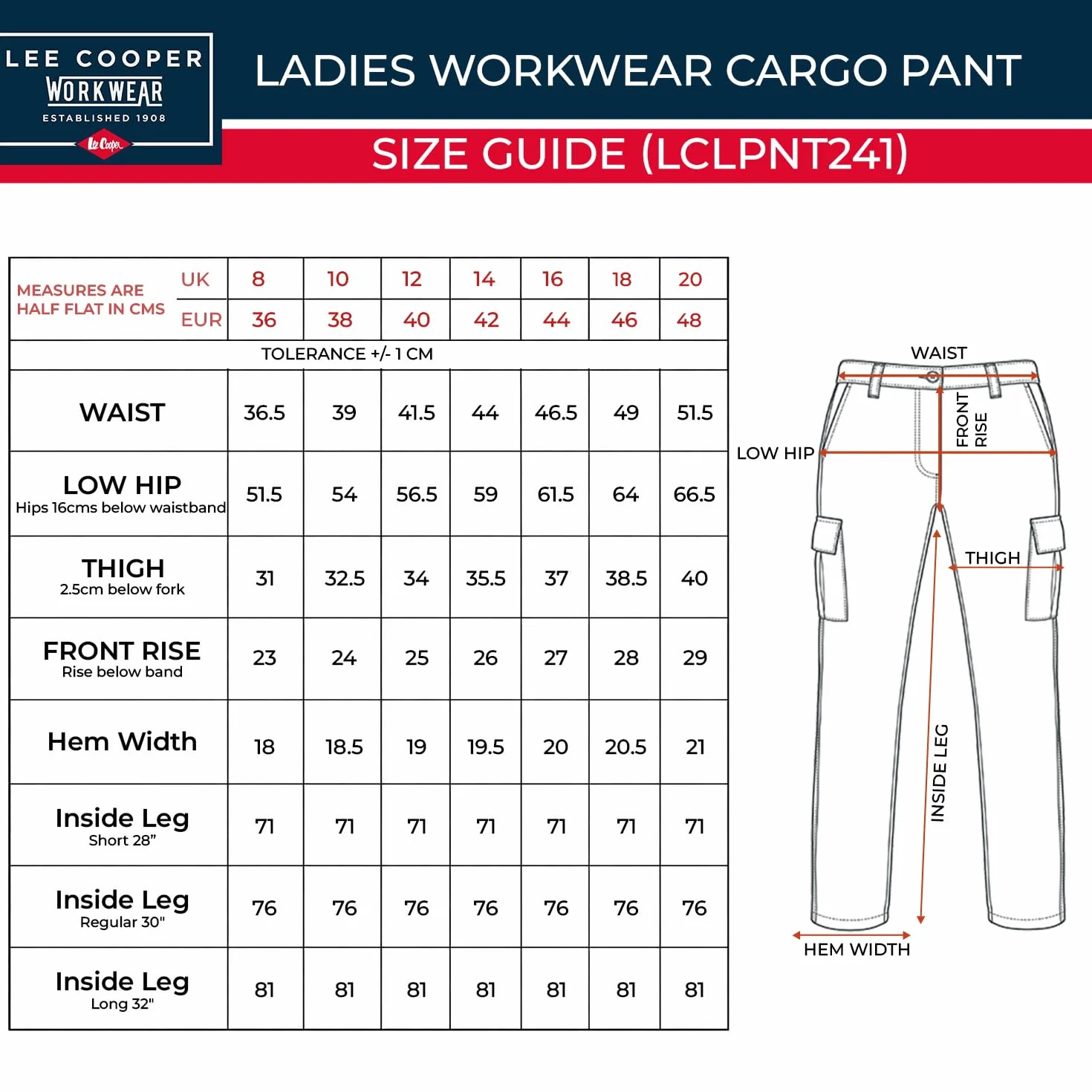 Lee Cooper Damskie wytrzymałe łatwe w pielęgnacji wiele kieszeni bezpieczeństwo pracy klasyczne spodnie cargo