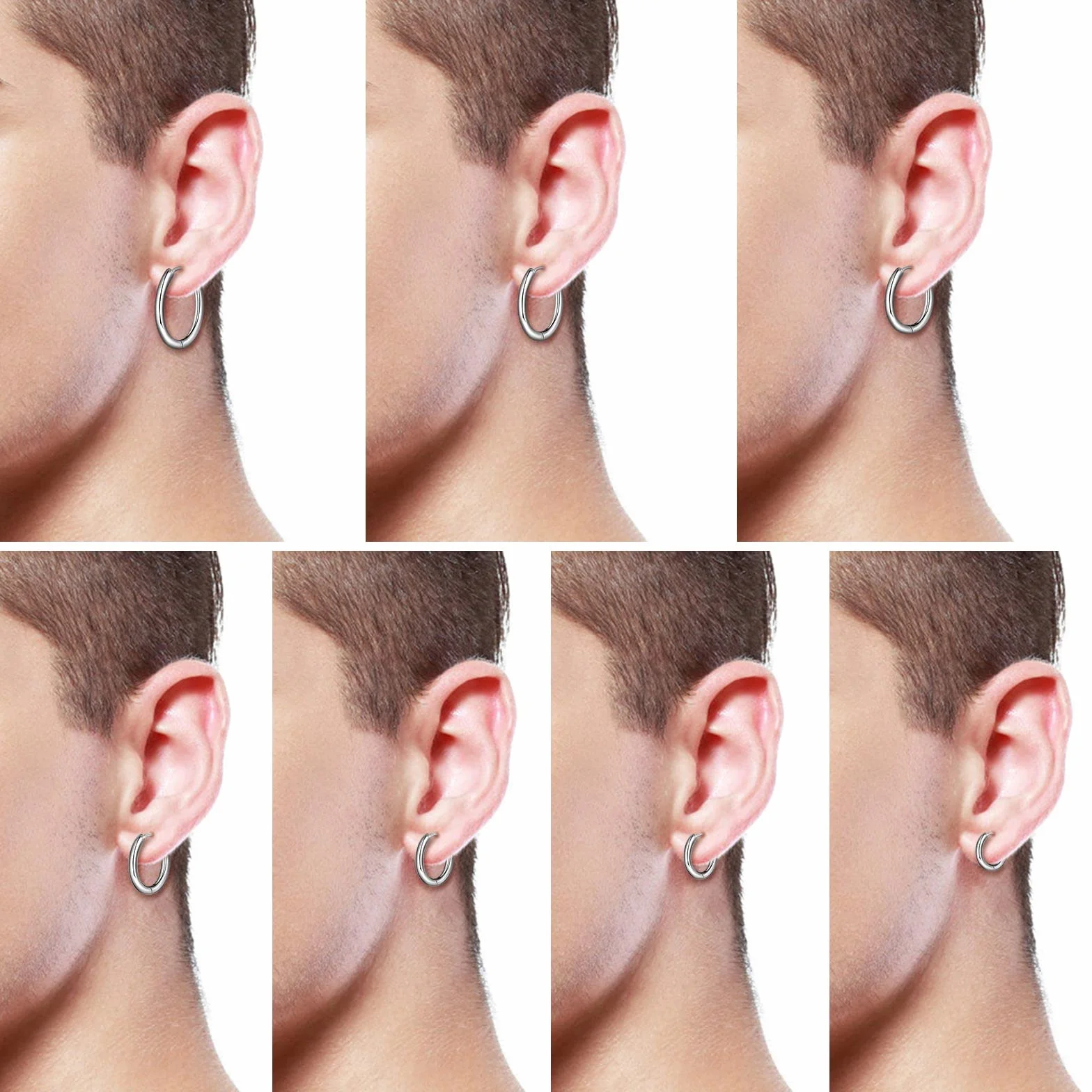 7 par małych kolczyków obręczy ze stali nierdzewnej, dla kobiet, mężczyzn, helix, stokrotka, tragus, biżuteria do wielokrotnego przekłuwania, kolczyki do spania, średnica 8–20 mm, 7 par,