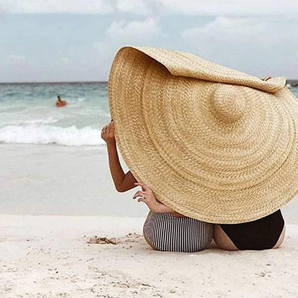 Bardzo duży kapelusz słomkowy dla kobiet, damski kapelusz słomkowy z szerokim rondem, odporny na promieniowanie UV, składany kapelusz plażowy (56-58 cm)