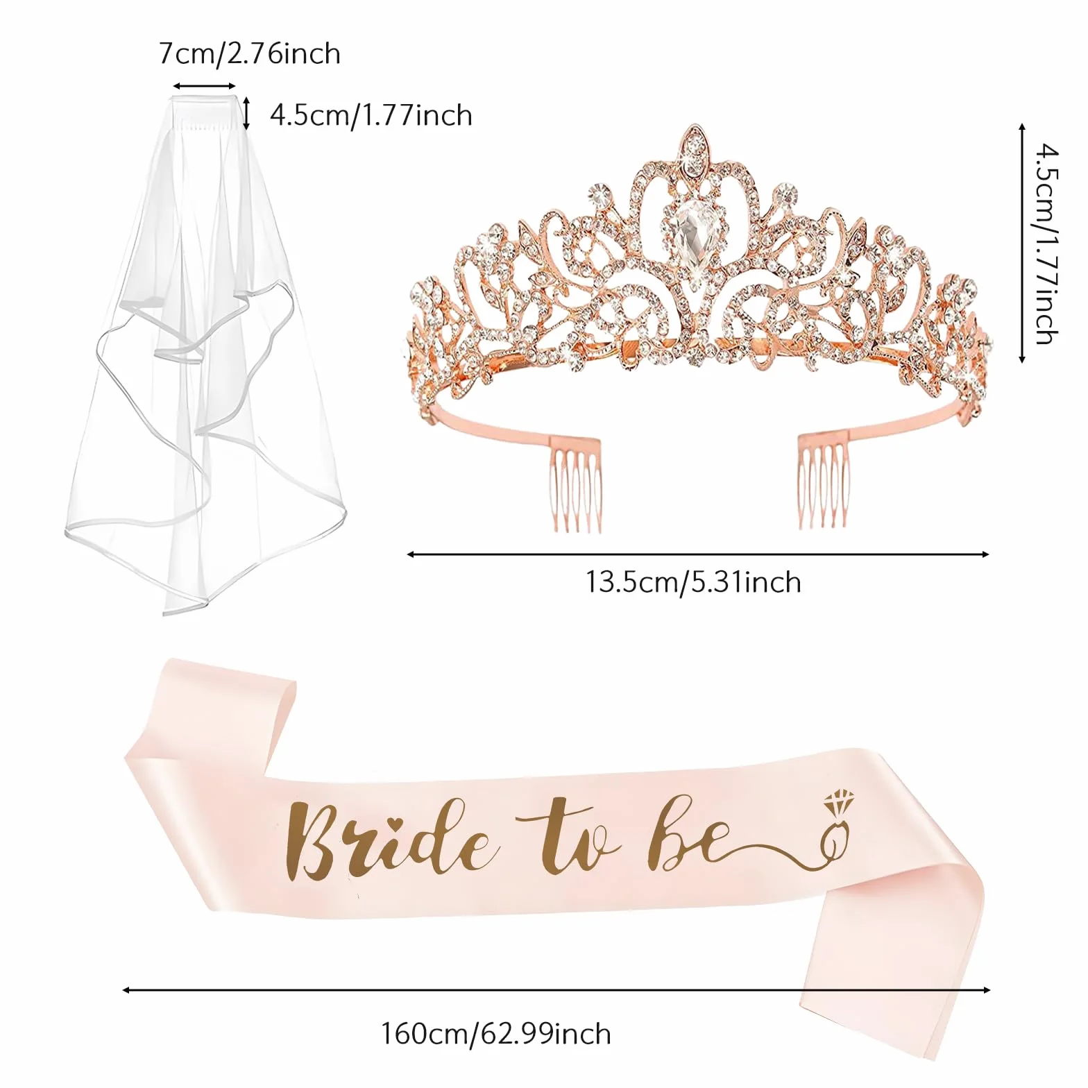 Bride to Be Sash and Veil Szarfy dla panny młodej Welon z grzebieniem Opaska dla panny młodej Tiara na wieczór panieński Różowe złoto Dekoracje ślubne