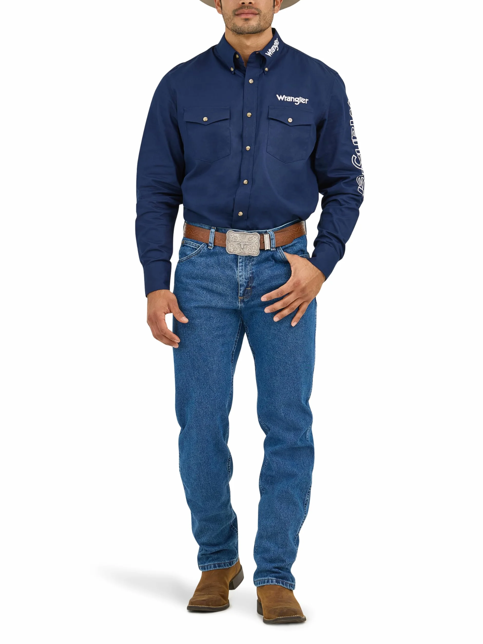 Wrangler Koszula na guziki Mężczyźni Men's Logo Two Pocket Sleeve Shirt (1 w zestawie)
