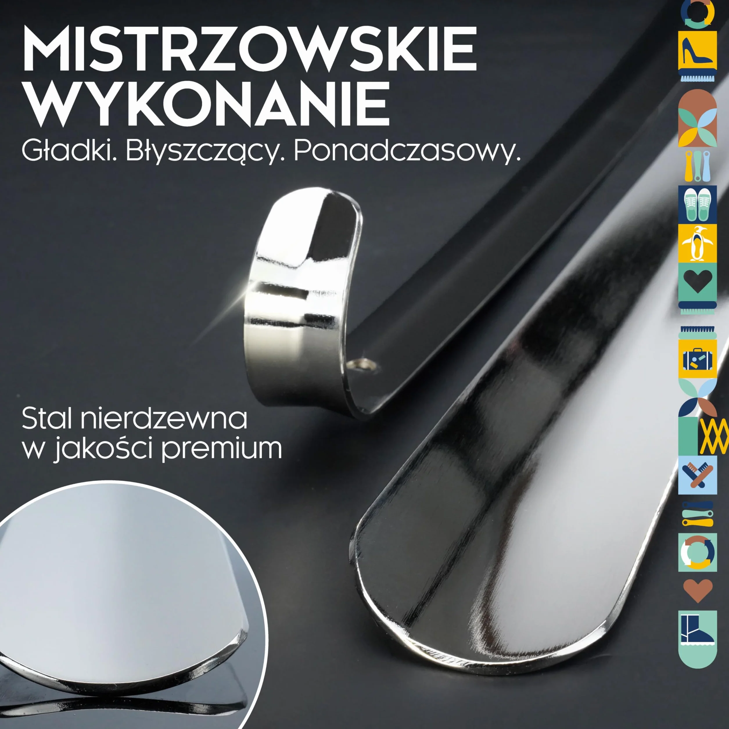 biped łyżka do butów metal długa 42 cm – stal nierdzewna z haczykiem do zawieszenia – solidna i elegancka metalowa łyżka do butów wysokiej jakości z2795