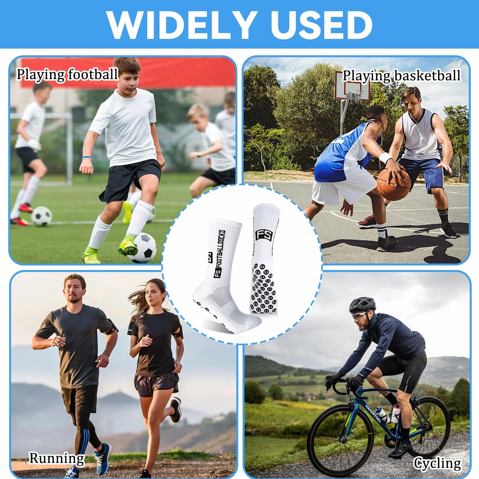 MIYUANGKJ 6 par skarpet do piłki nożnej dla mężczyzn, antypoślizgowe skarpety sportowe, skarpety Grip Sock, skarpety piłkarskie, skarpety treningowe, skarpety kompresyjne, rozmiar 38-46, do piłki
