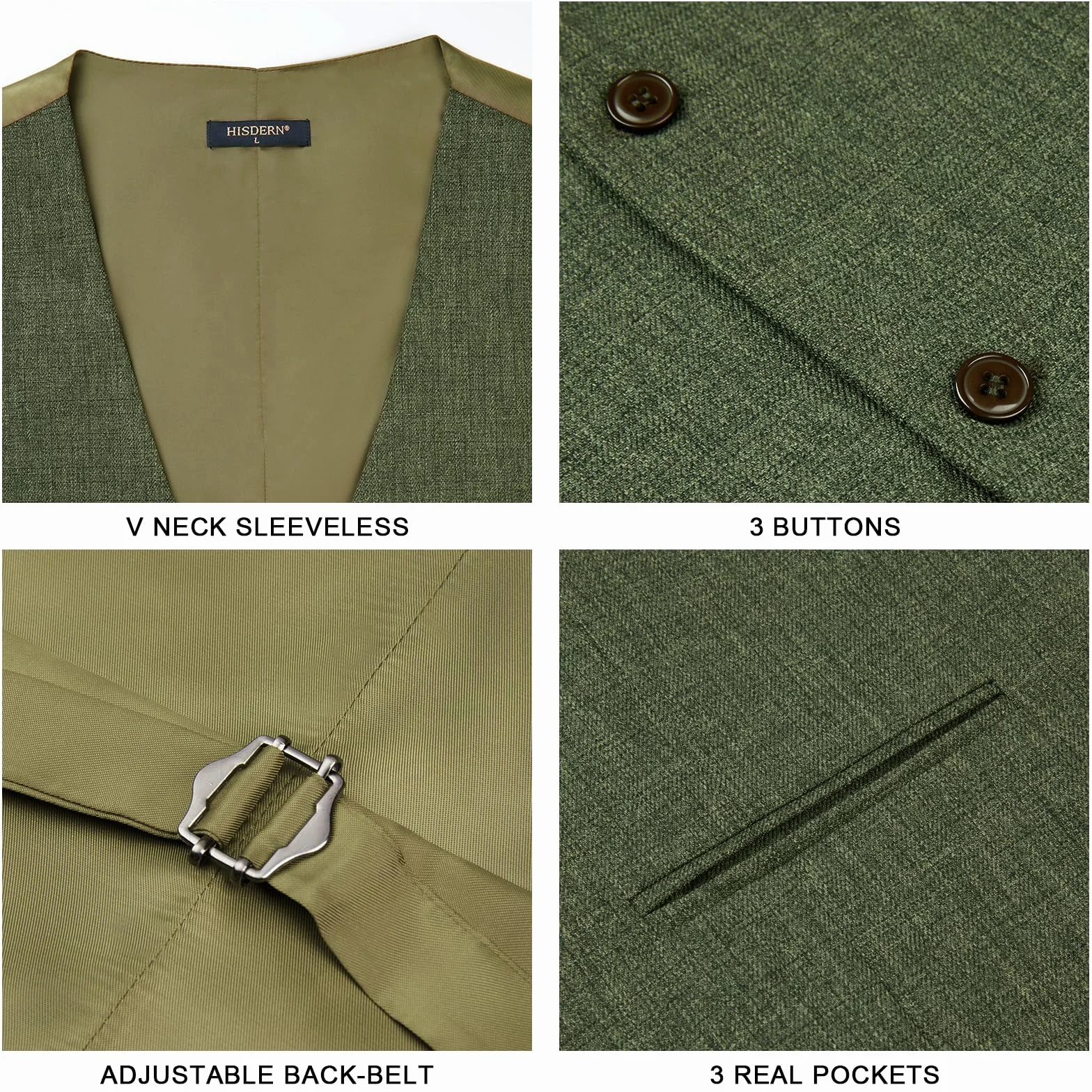 HISDERN Kamizelka męska formalna kamizelka męska elegancka klasyczna bawełniana kamizelka ślubna jednokolorowe kamizelki z kieszeniami XS-4XL