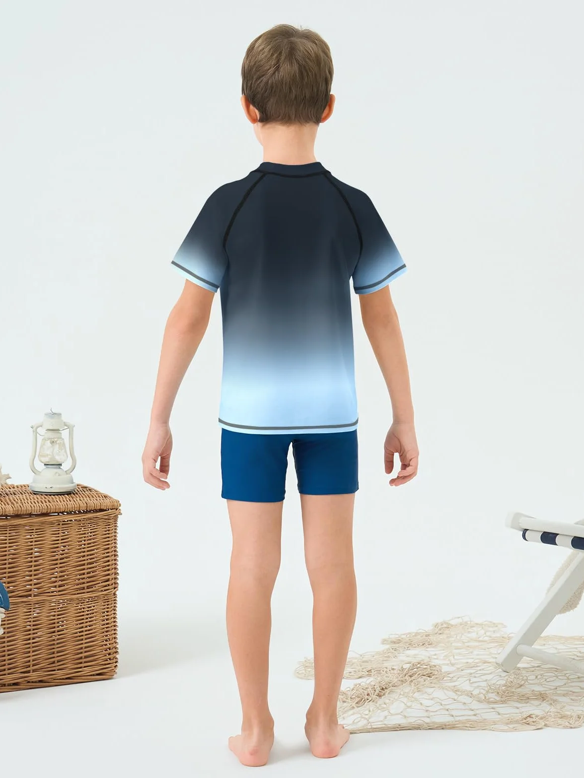 Haloumoning Koszulka do pływania dla chłopców koszulka do pływania z krótkim rękawem dla dzieci szybkoschnący strój kąpielowy T-shirt
