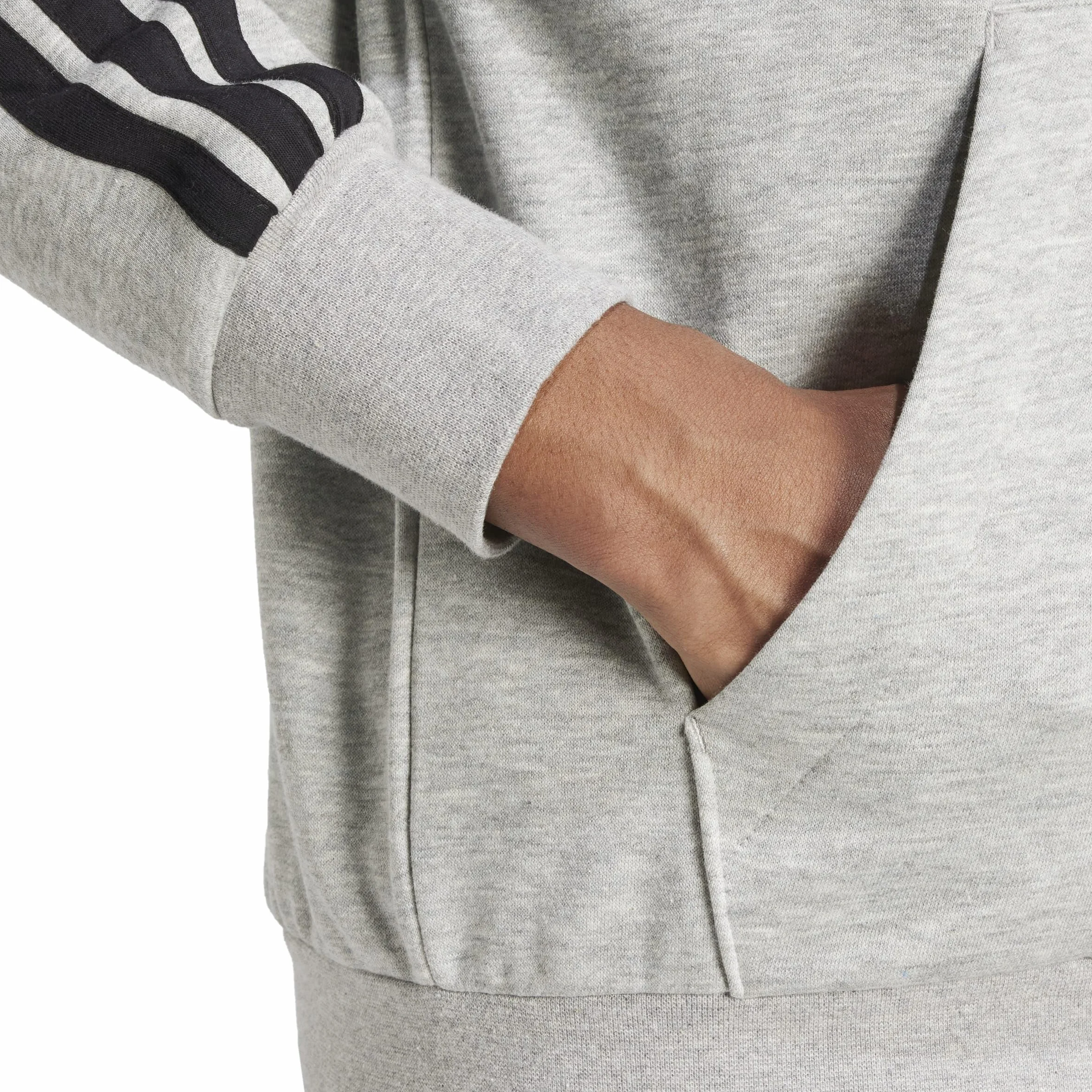 adidas Mężczyźni ESSENTIAL THREE STRIPES FLEECE ZIPPER HOODIE, medium grey heather/black, L