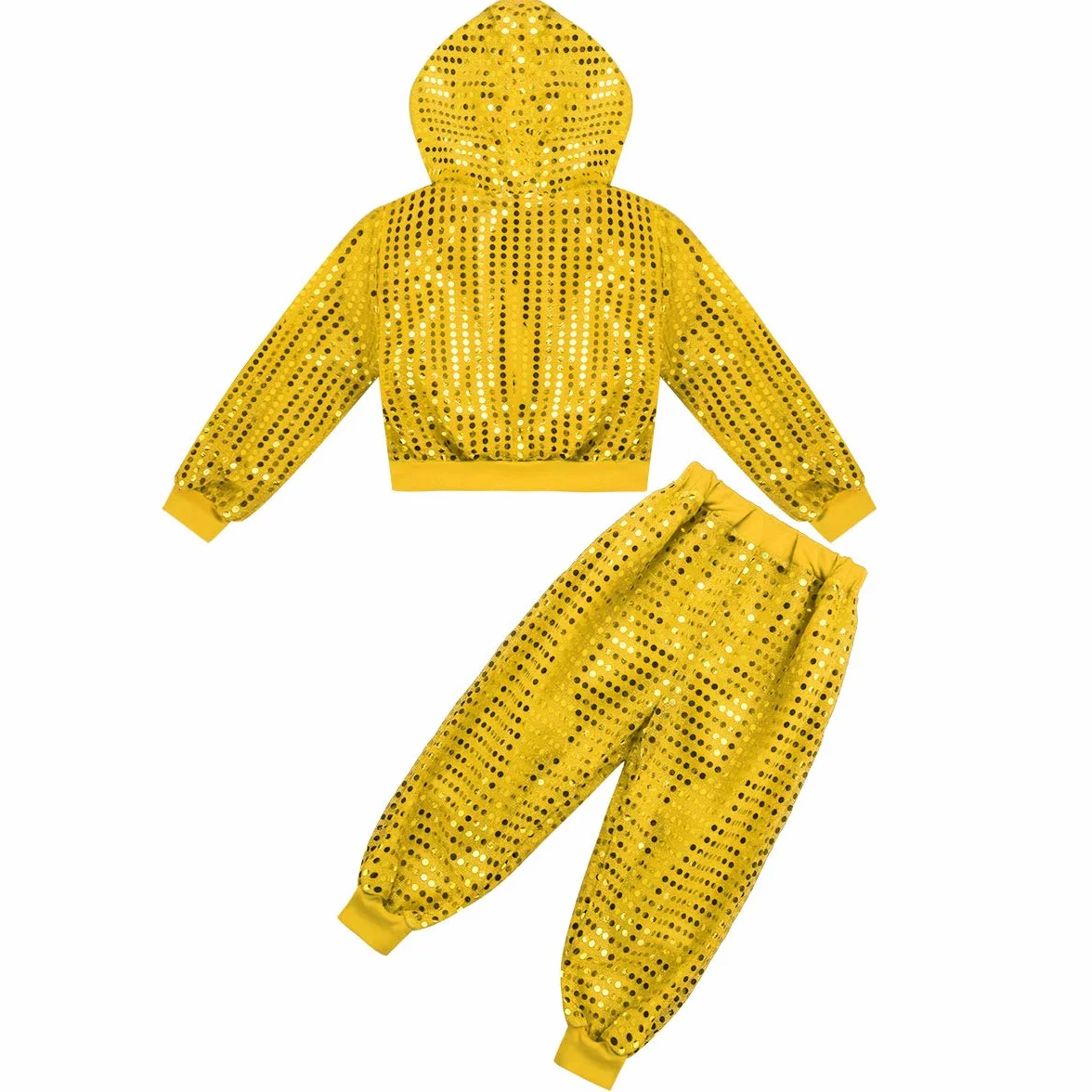 TiaoBug Dziecięca bluza z kapturem, kurtka i spodnie, błyszczące cekiny, dres sportowy, dres treningowy z podszewką, hip hop, jazz, do tańca, zestaw odzieży, kostium karnawałowy