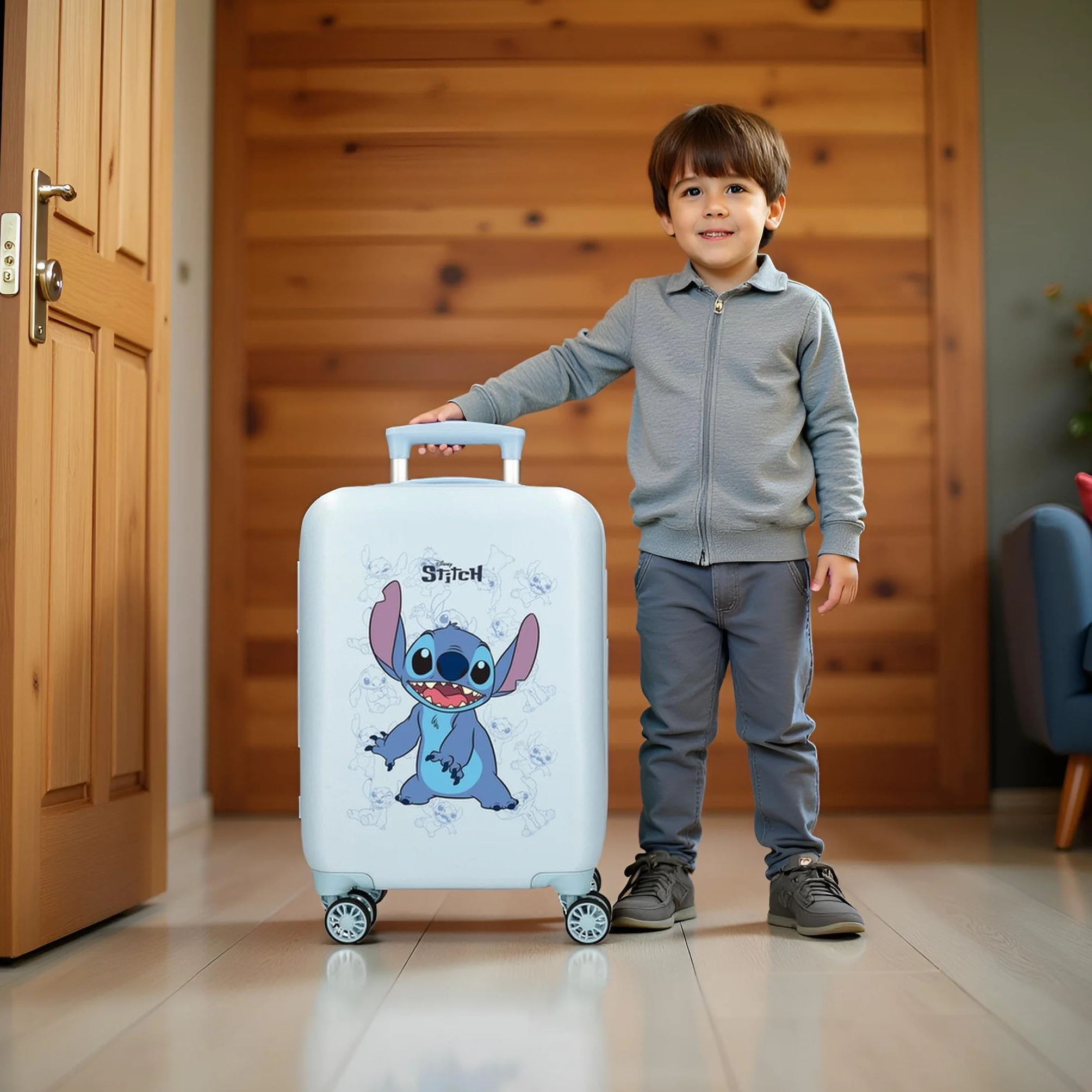Joumma Bags Disney Happy Stitch Walizki kabinowe, zestaw walizek, wykonany z tworzywa ABS, trwały i lekki materiał, zamek szyfrowy, plecaki szkolne, plecaki dziecięce, Zadowolony(-a), 33 x 50 x 20 cm,
