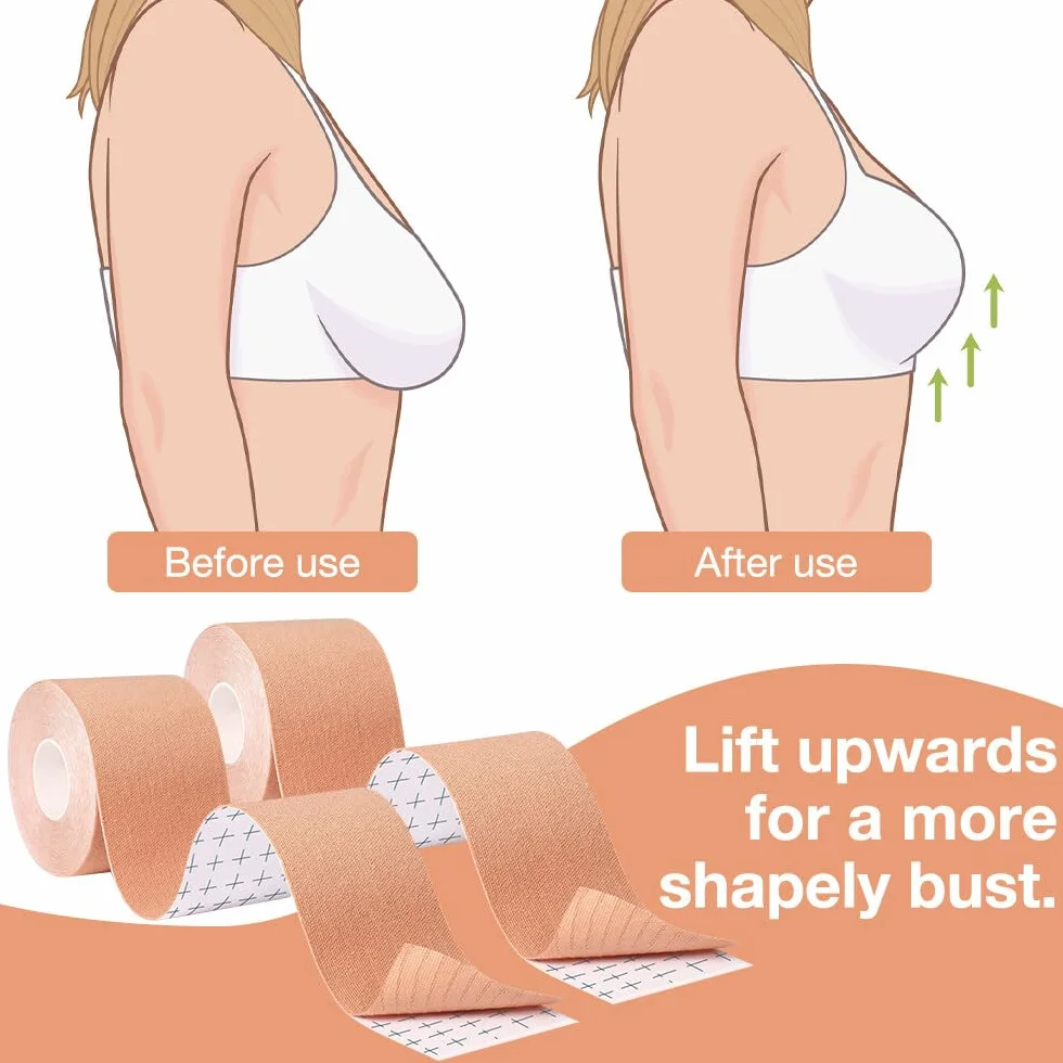 Taśma do podnoszenia piersi, taśma boobtape taśma klejąca piersi boob tape biustonosze samoprzylepne kobiety push up z silikonowymi sutkami, satynowe płatki, dwustronna wstążka do sukni wieczorowych