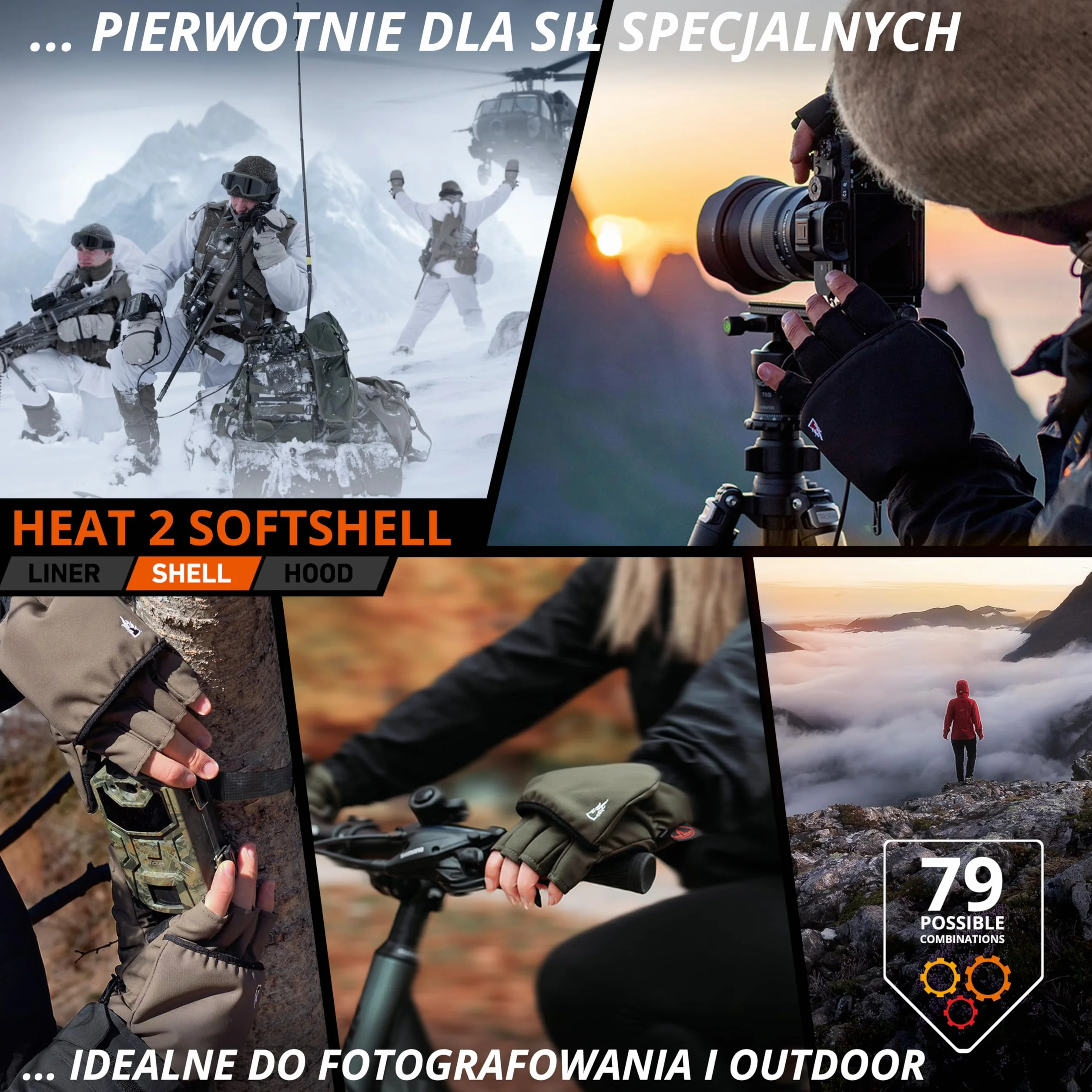 THE HEAT COMPANY - HEAT 2 SOFTSHELL - rękawiczki bez palców do ekranów dotykowych i mitenki w jednym - jakość premium - ciepłe rękawiczki zimowe i rowerowe - chronią przed zimnem podczas uprawiania sportu i pracy