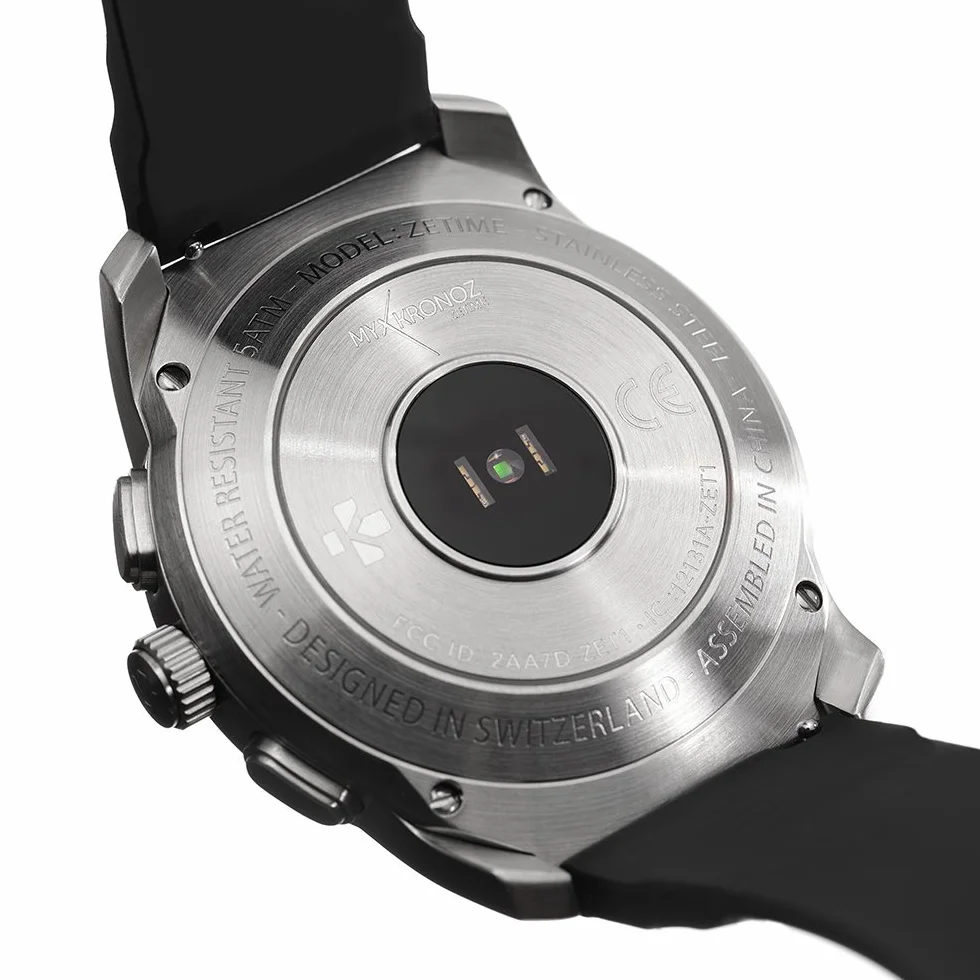 MyKronoz ZeTime Elite Hybrid Smartwatch 44 mm z mechanicznymi wskazówkami na kolorowym ekranie dotykowym – szczotkowany czarny/metalowy krawat