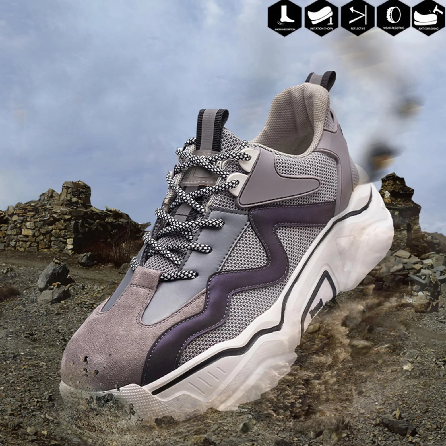 Damskie obuwie ochronne Stalowy nosek Sneaker Odblaskowa platforma Przemysłowe buty budowlane Obuwie robocze